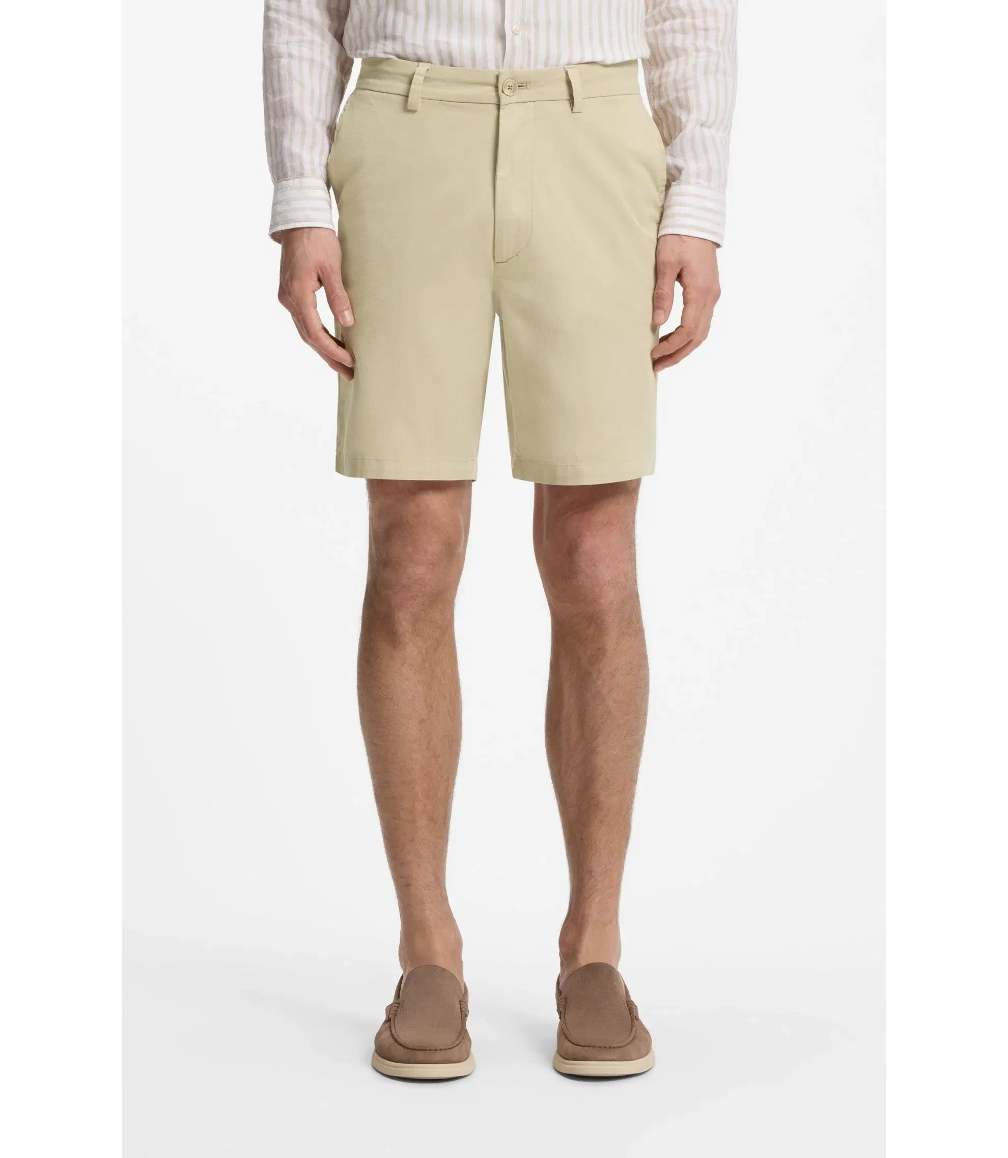 Boss Modern Fit Shorts In Stretch Cotton Twill Light Beige