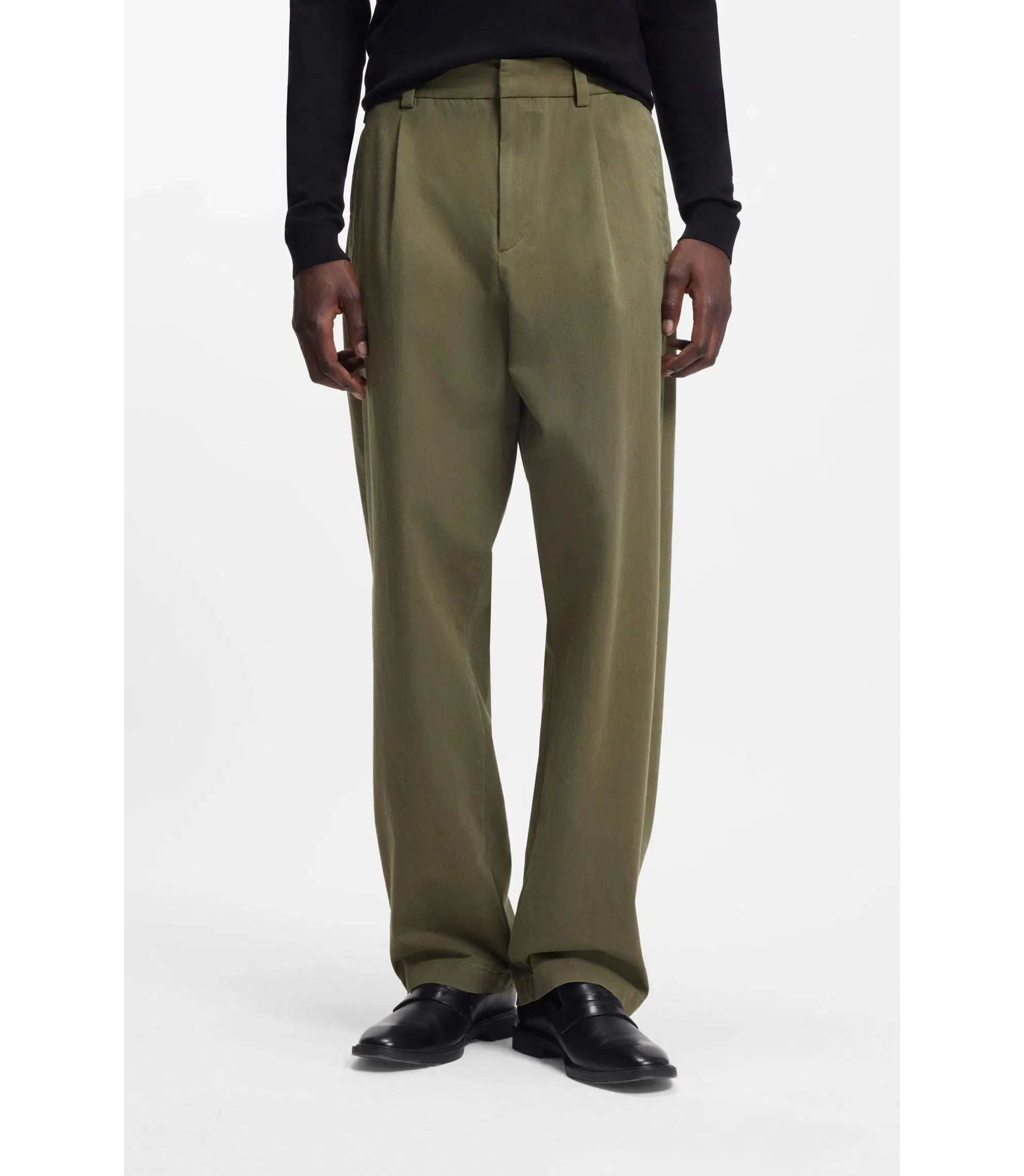 Hugo Modern Fit Trousers In Cotton Blend Twill Light Green
