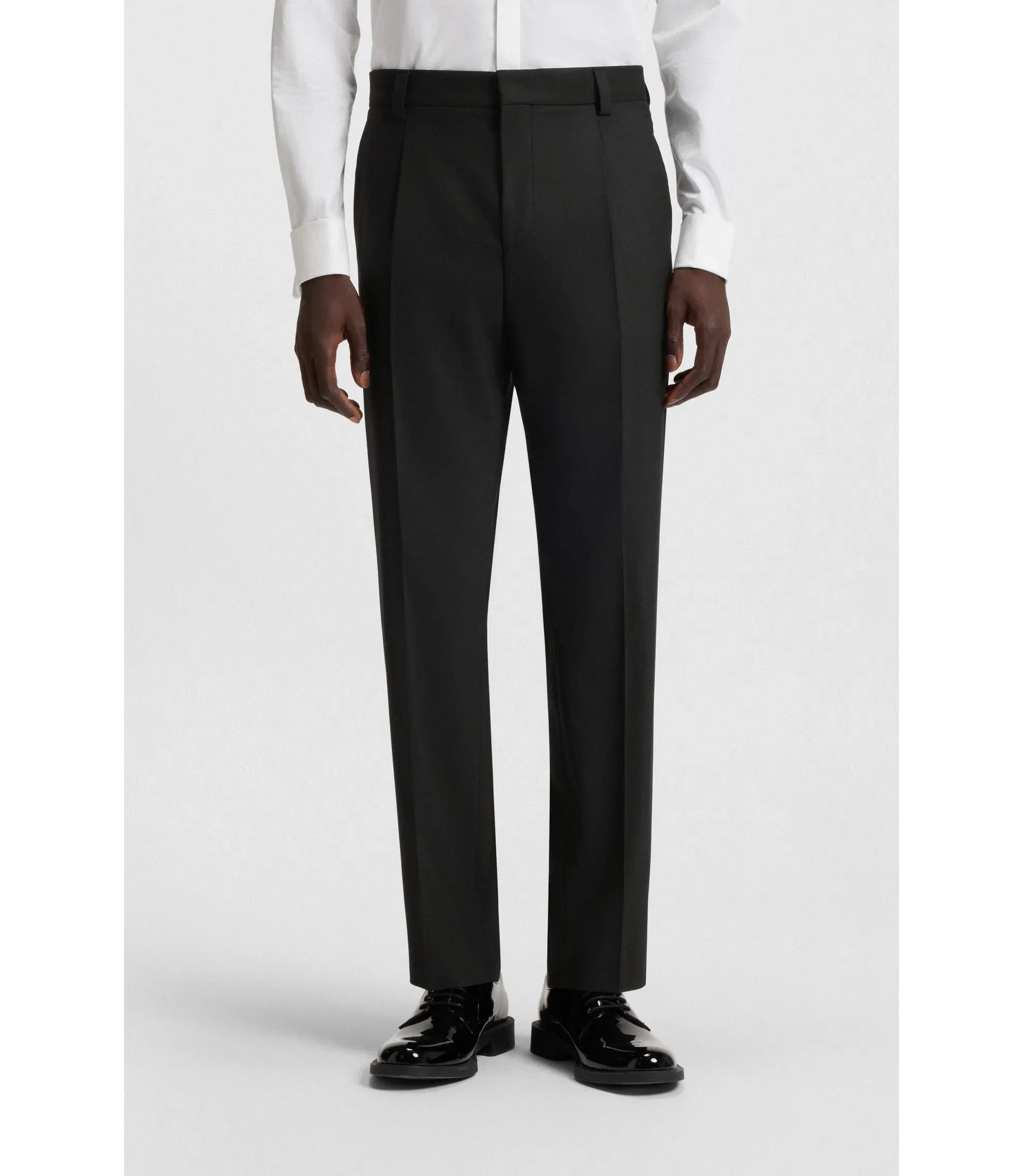 Hugo Modern Fit Trousers In Stretch Dobby Black