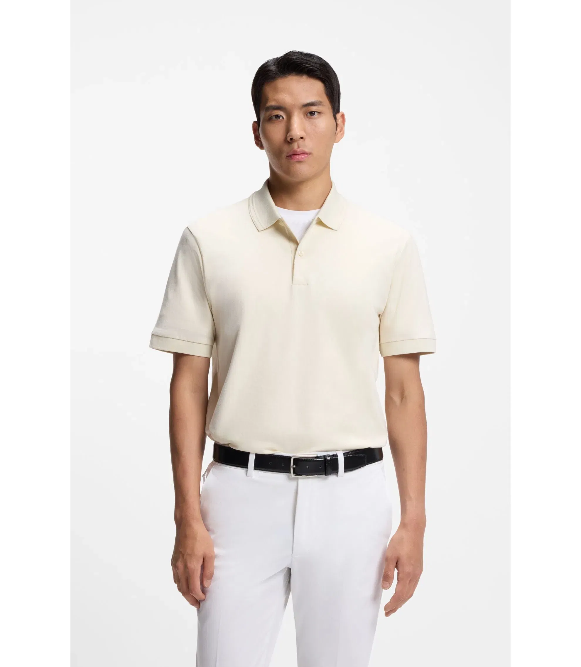 Boss Monogram Placket Polo Shirt In A Cotton Blend White