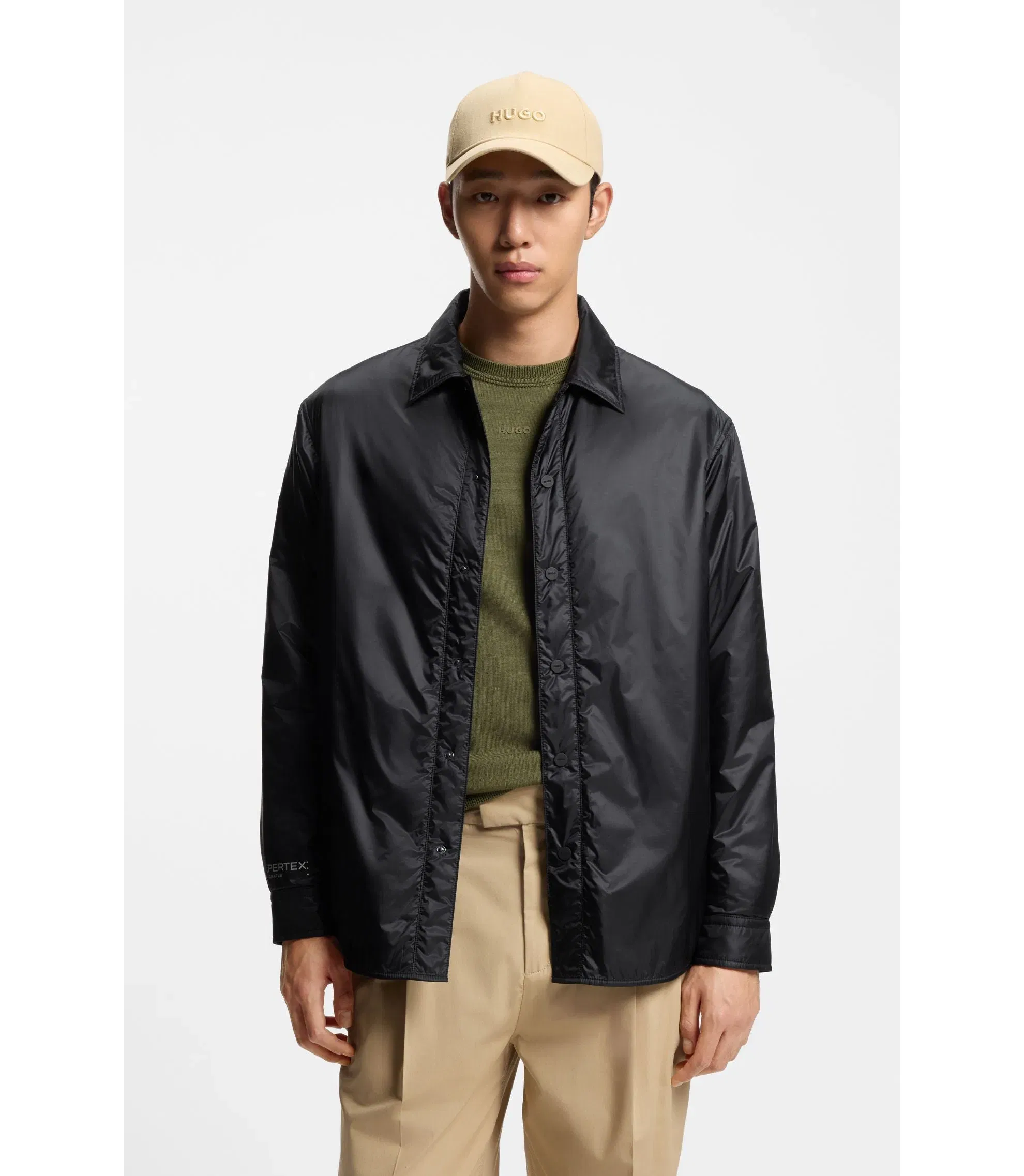 Hugo Oversized Fit Overshirt In Ripstop Fabric Black