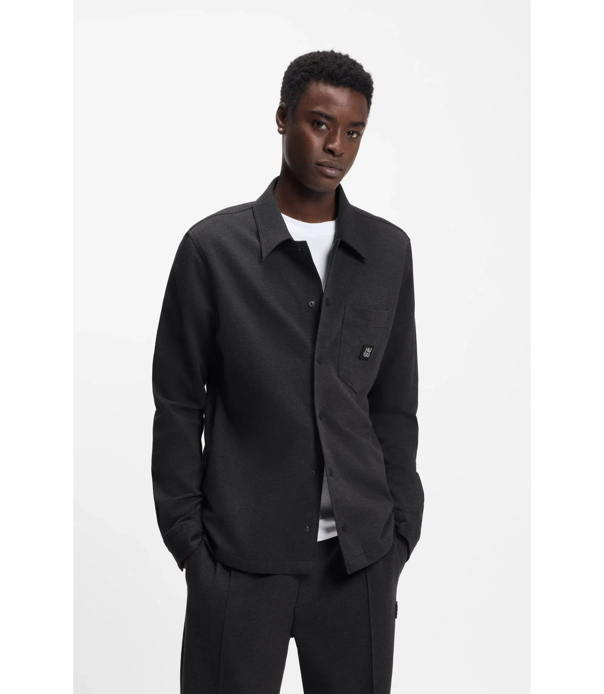 Hugo Oversized Fit Shirt In A Cotton Blend Grey