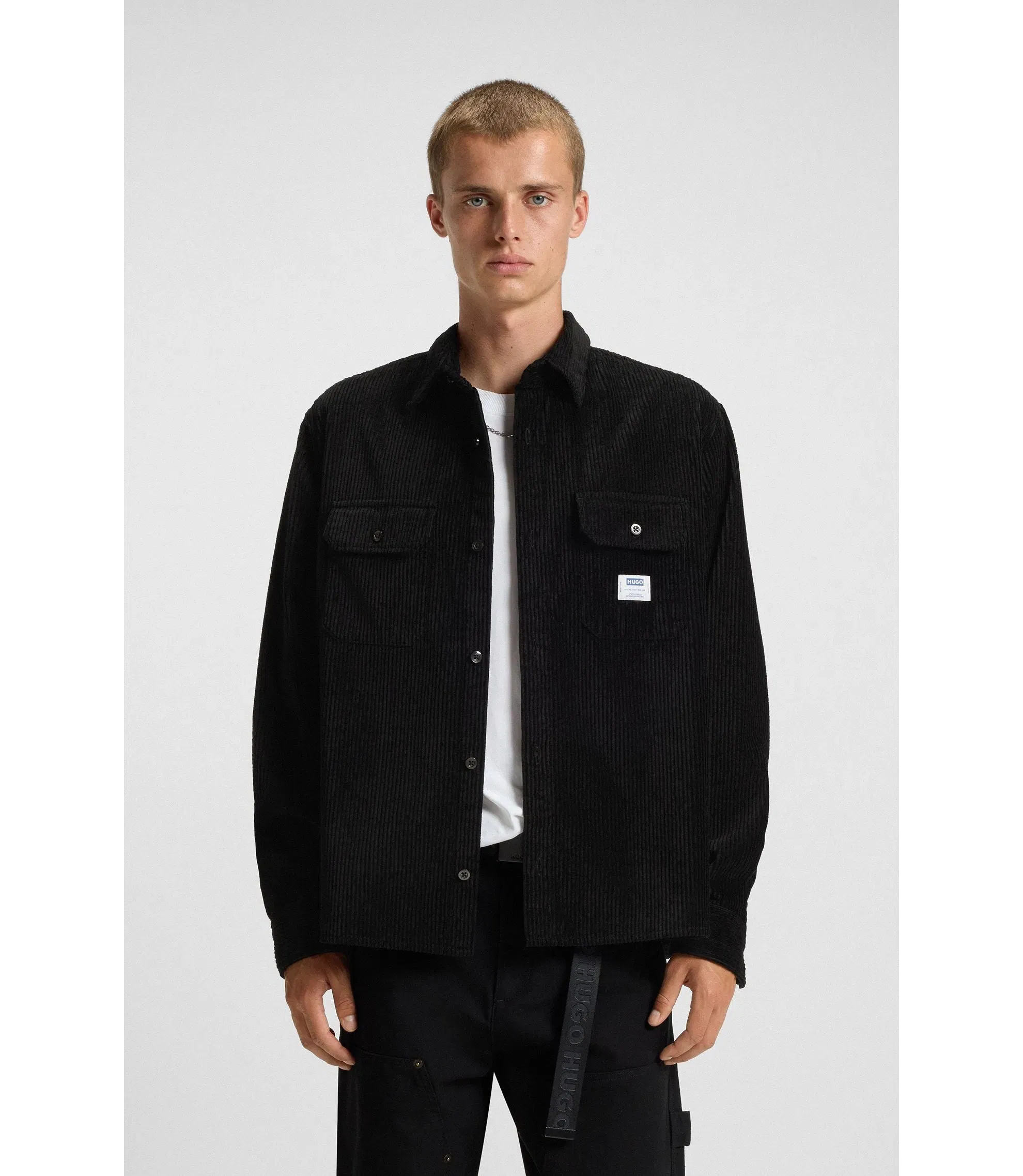 Hugo Oversized Fit Shirt In Cotton Corduroy Black
