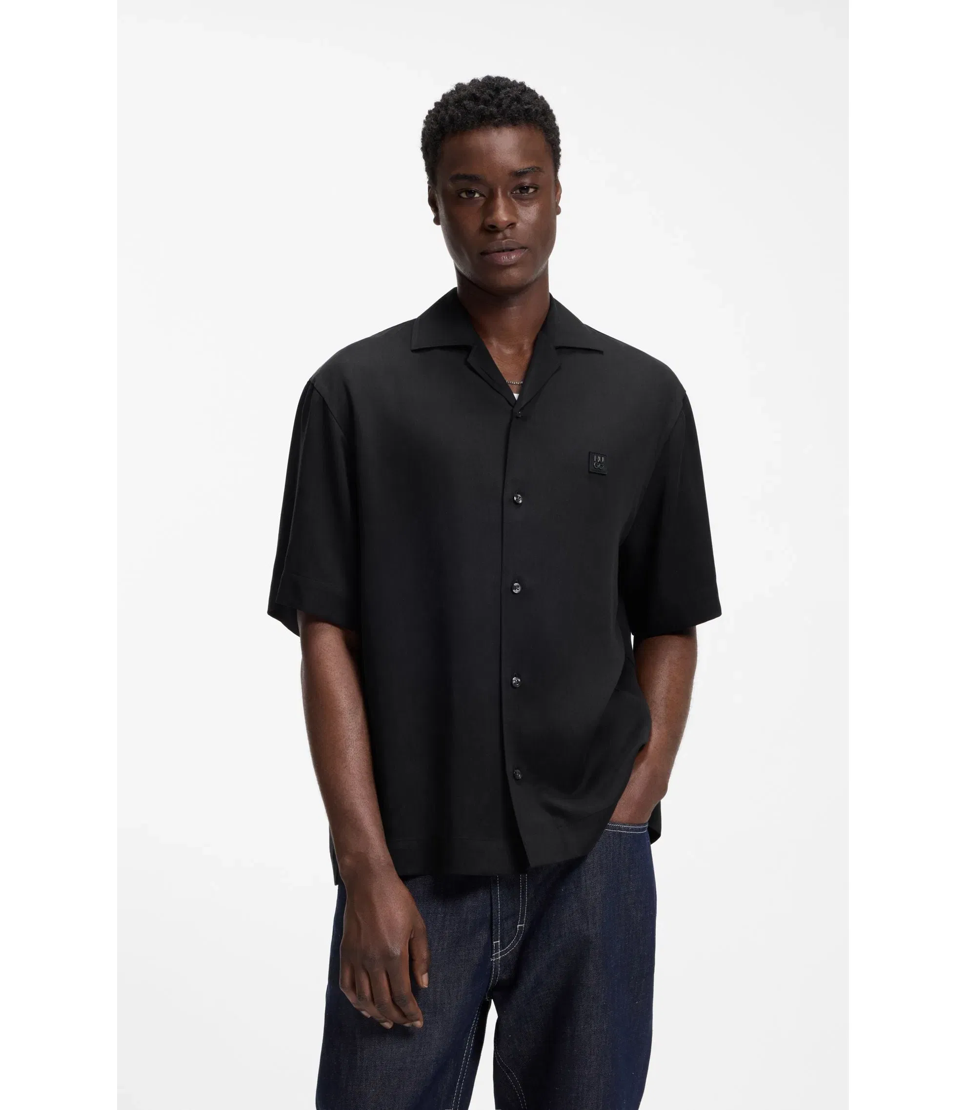 Hugo Oversize Fit Shirt With Stacked Logo Black