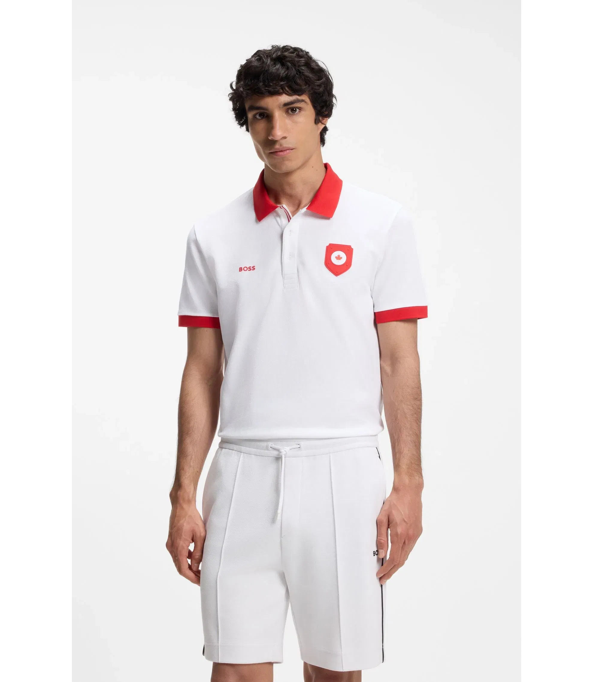 Boss Paddy Polo Shirt With Country Flag Canada White