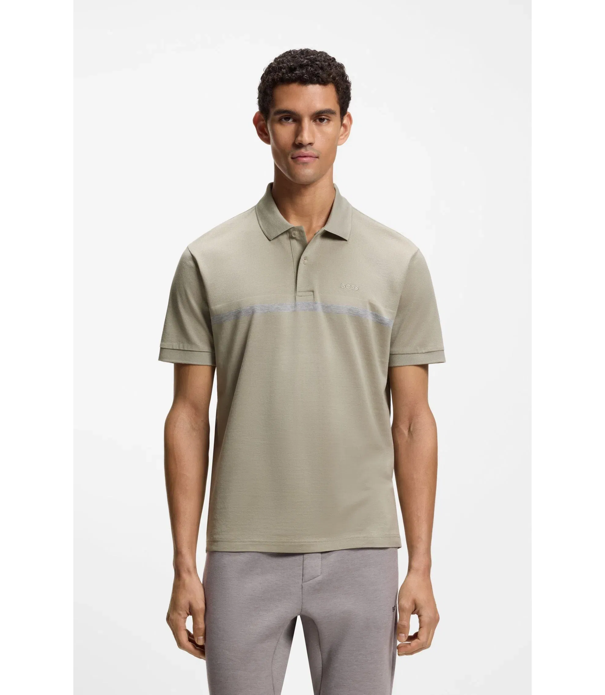 Boss Paddy Polo Shirt With Engineered Stripe Light Beige
