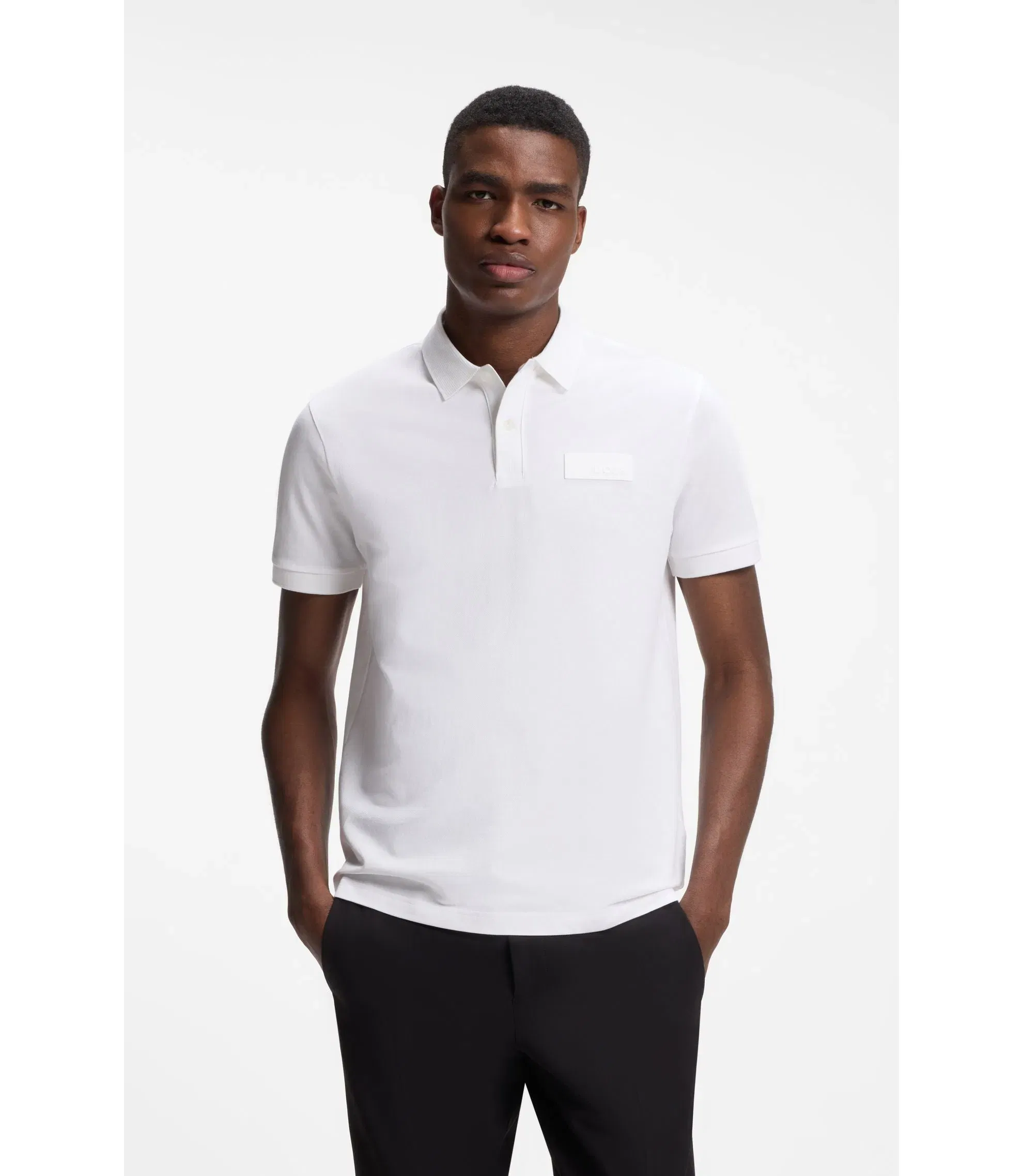Boss Paddy Polo Shirt With Structured Logo Patch White