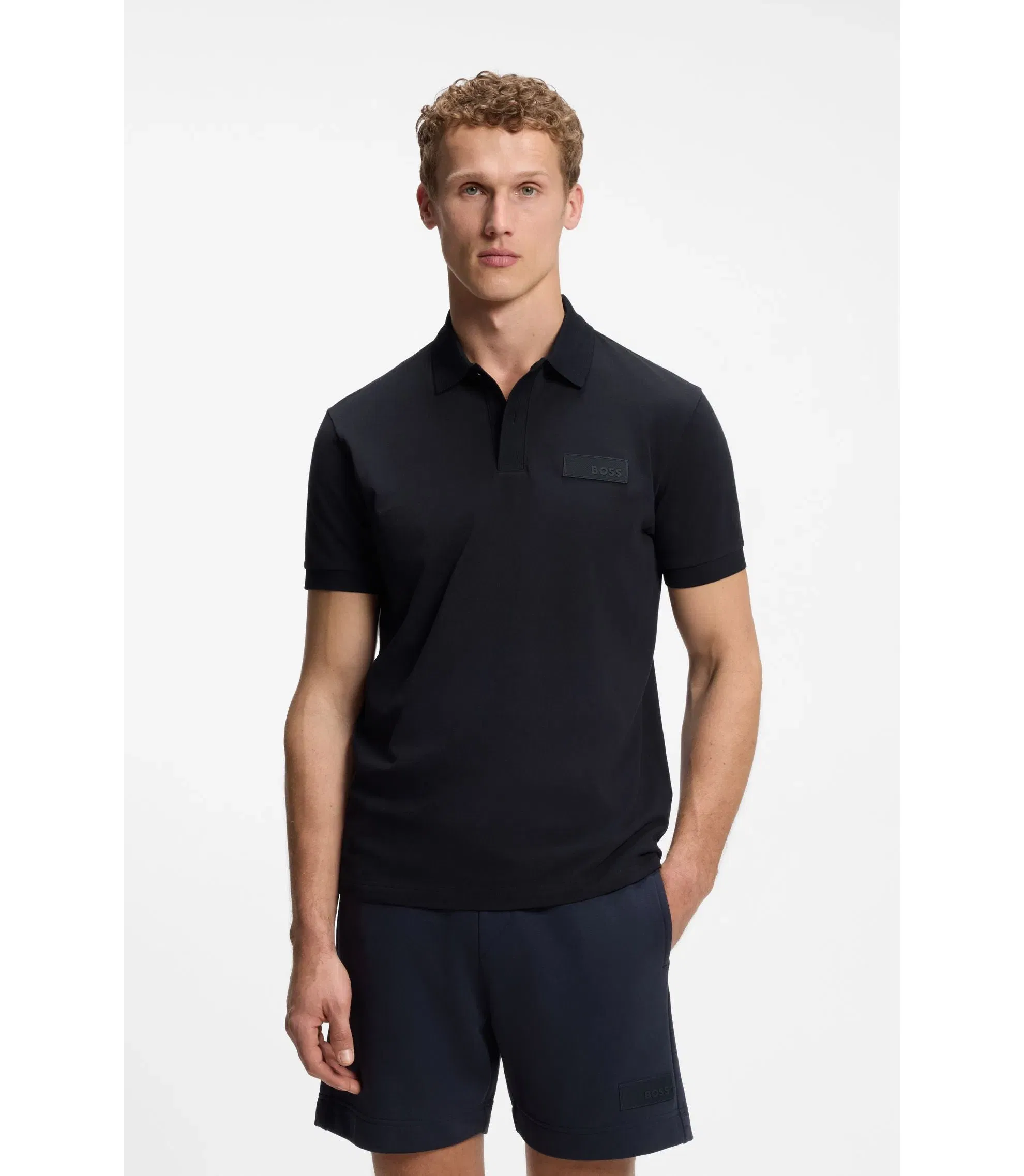 Boss Paddy Polo Shirt With Structured Logo Patch Dark Blue