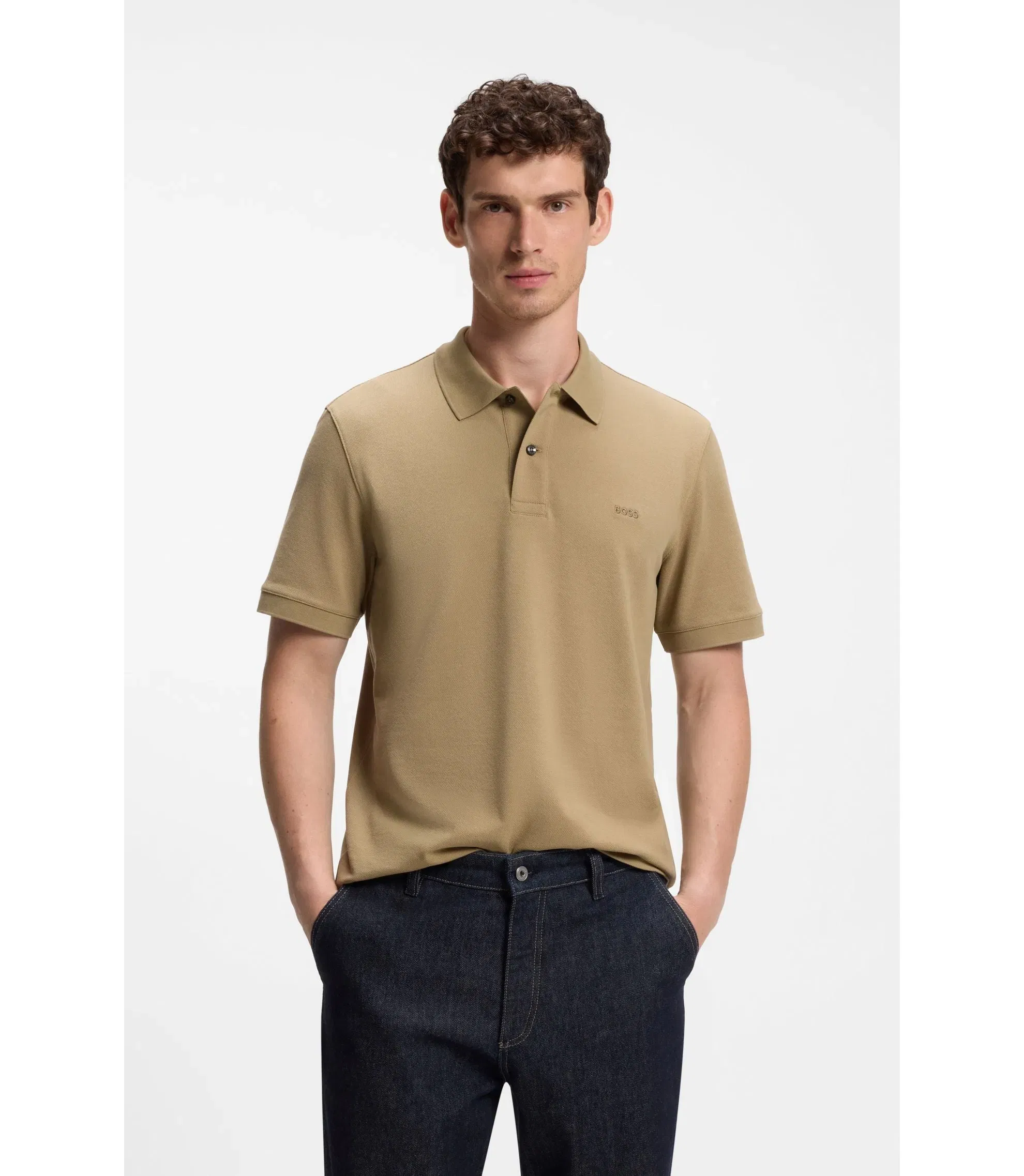 Boss Pallas Polo Shirt In Cotton Piqu With Embroidered Logo Khaki