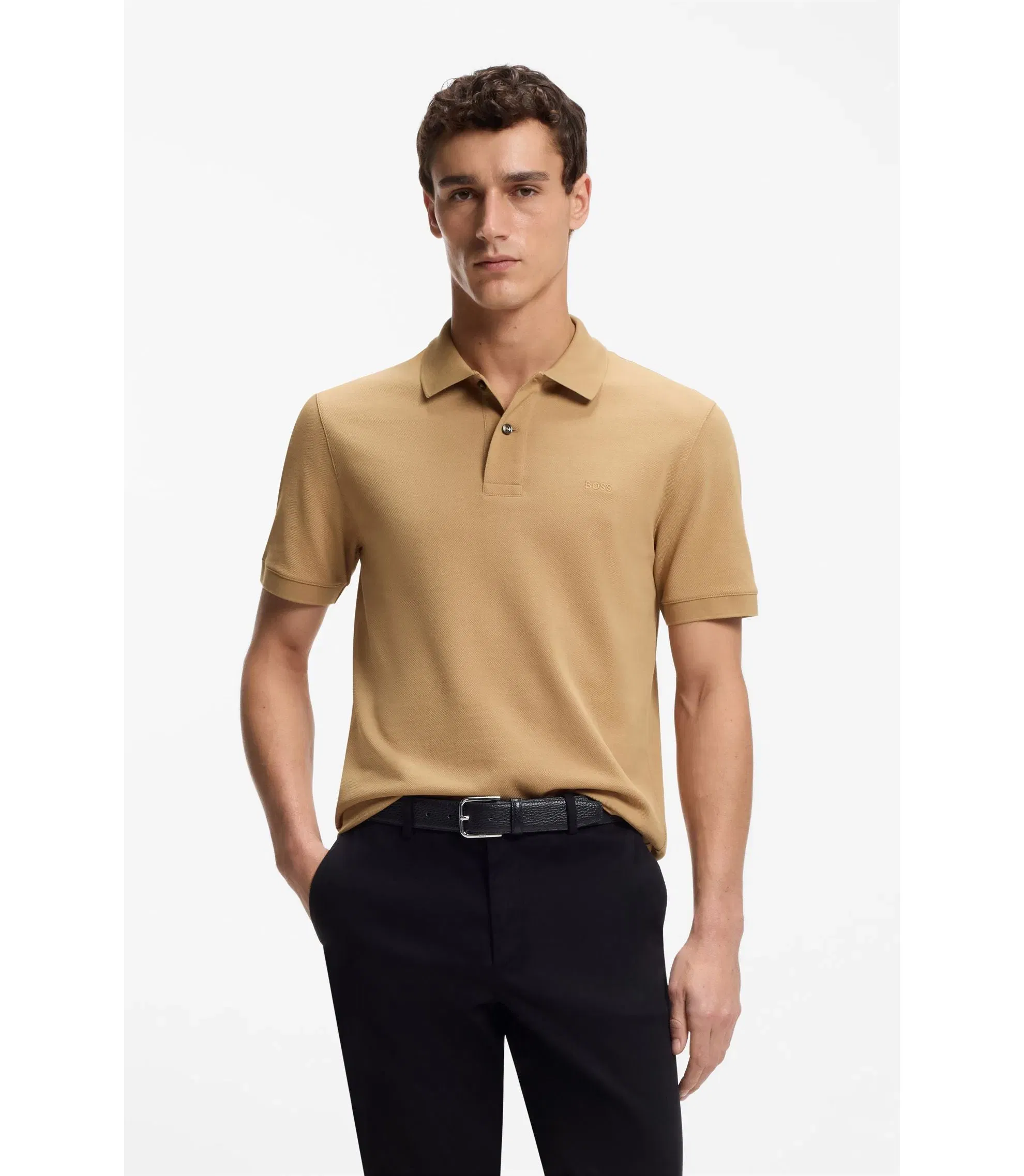Boss Pallas Polo Shirt In Cotton Piqu With Embroidered Logo Beige