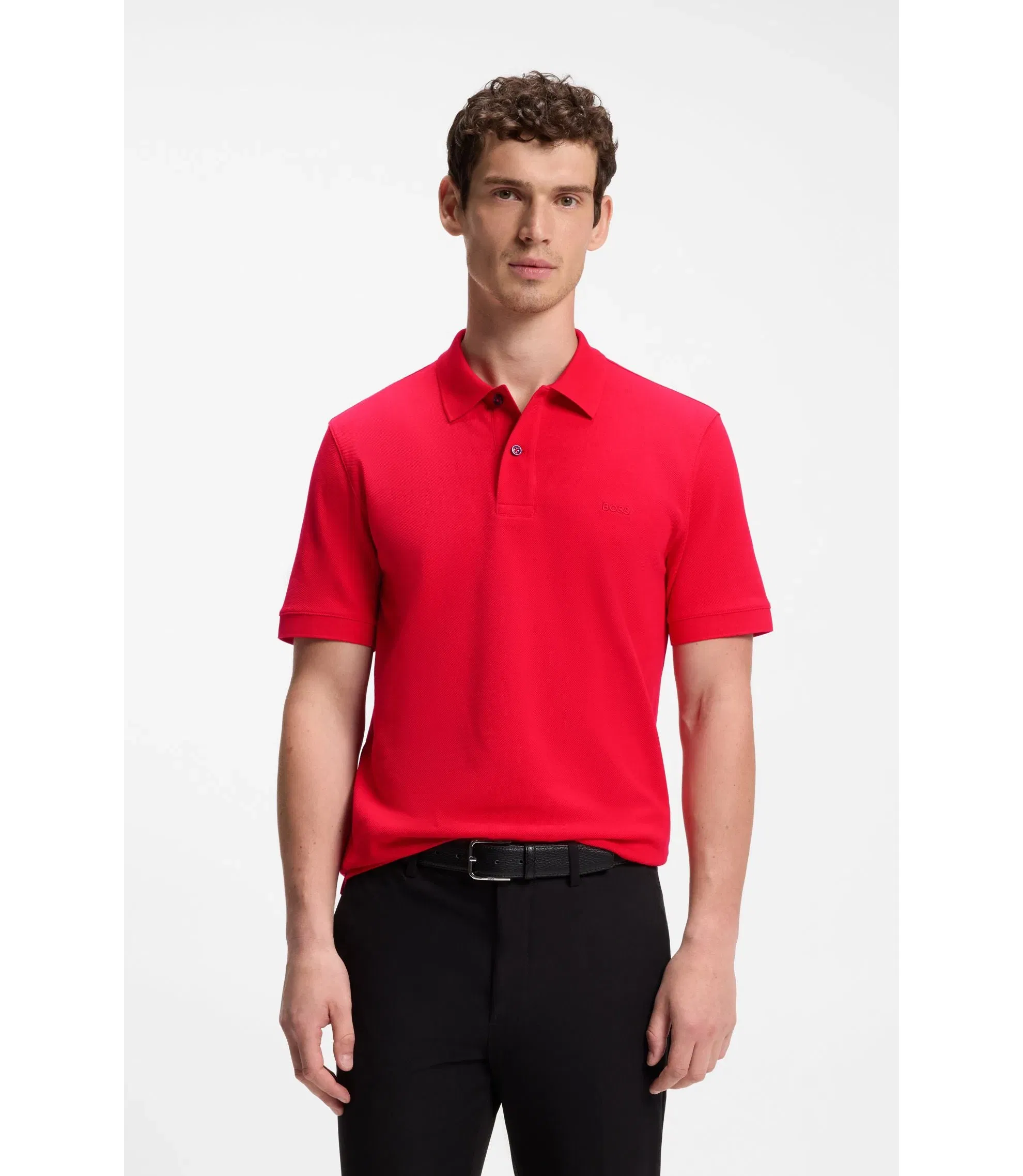 Boss Pallas Polo Shirt In Cotton Piqu With Embroidered Logo Red