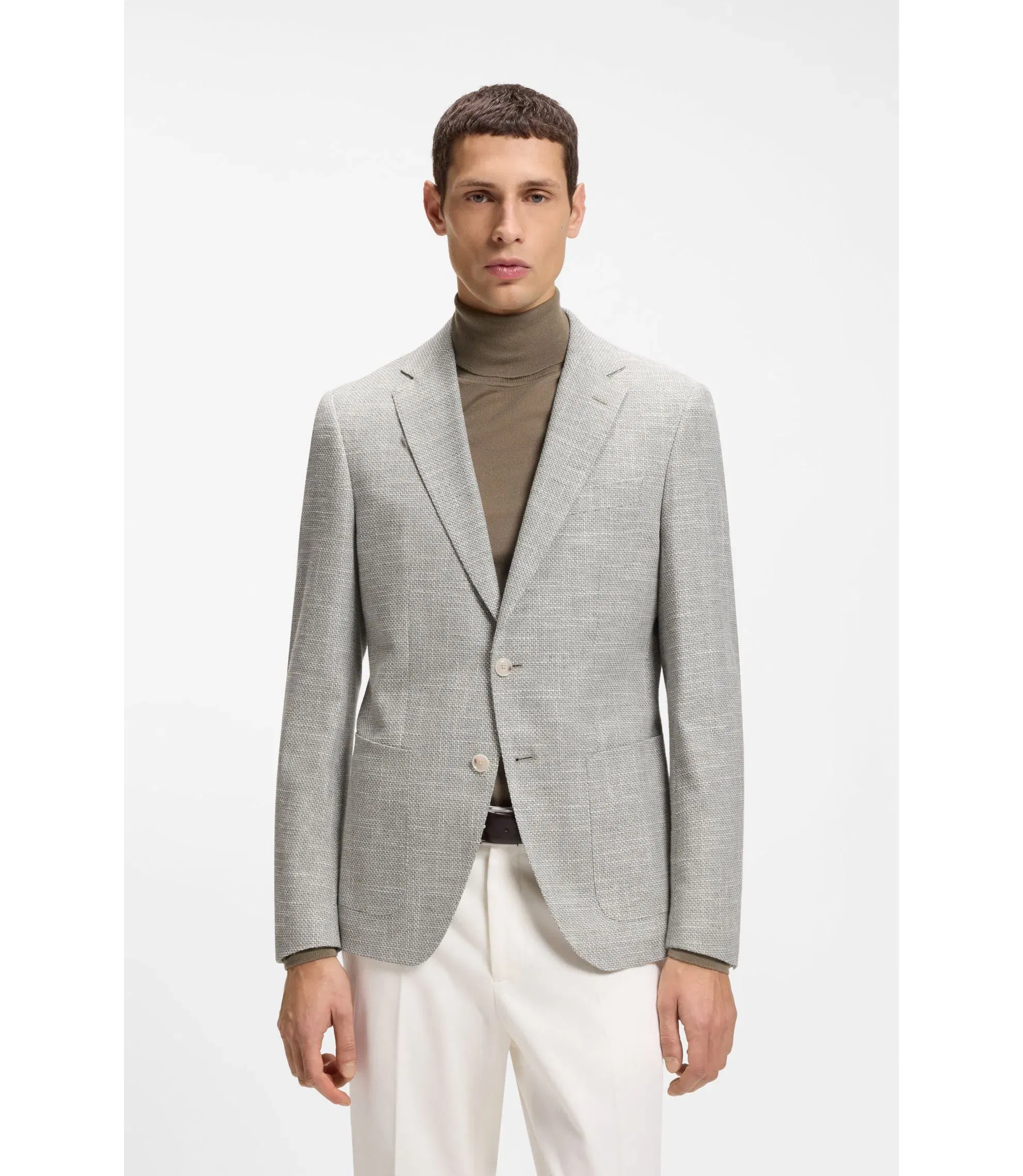 Boss Patterned Regular Fit Jacket In A Cotton Blend Light Green