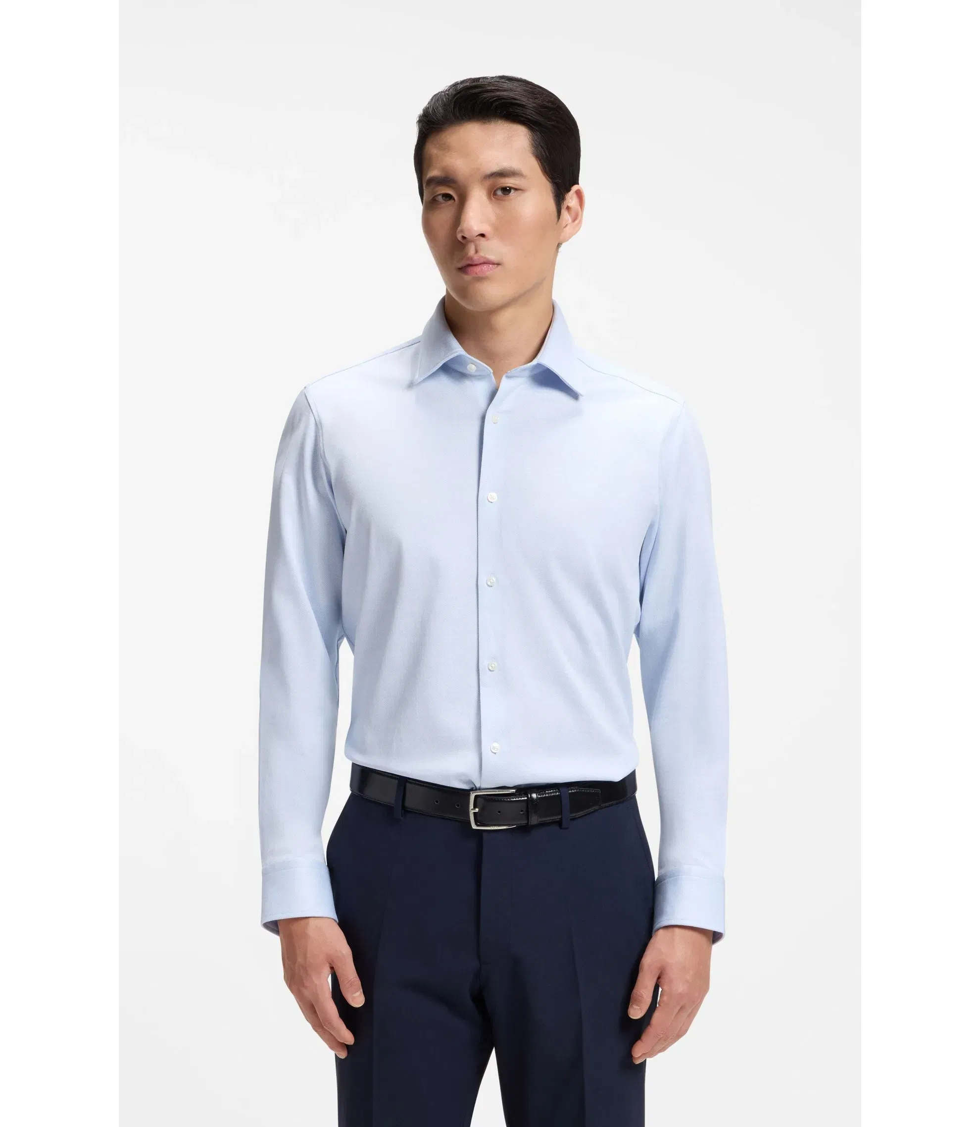 Boss Patterned Regular Fit Shirt In Cotton Jersey Light Blue