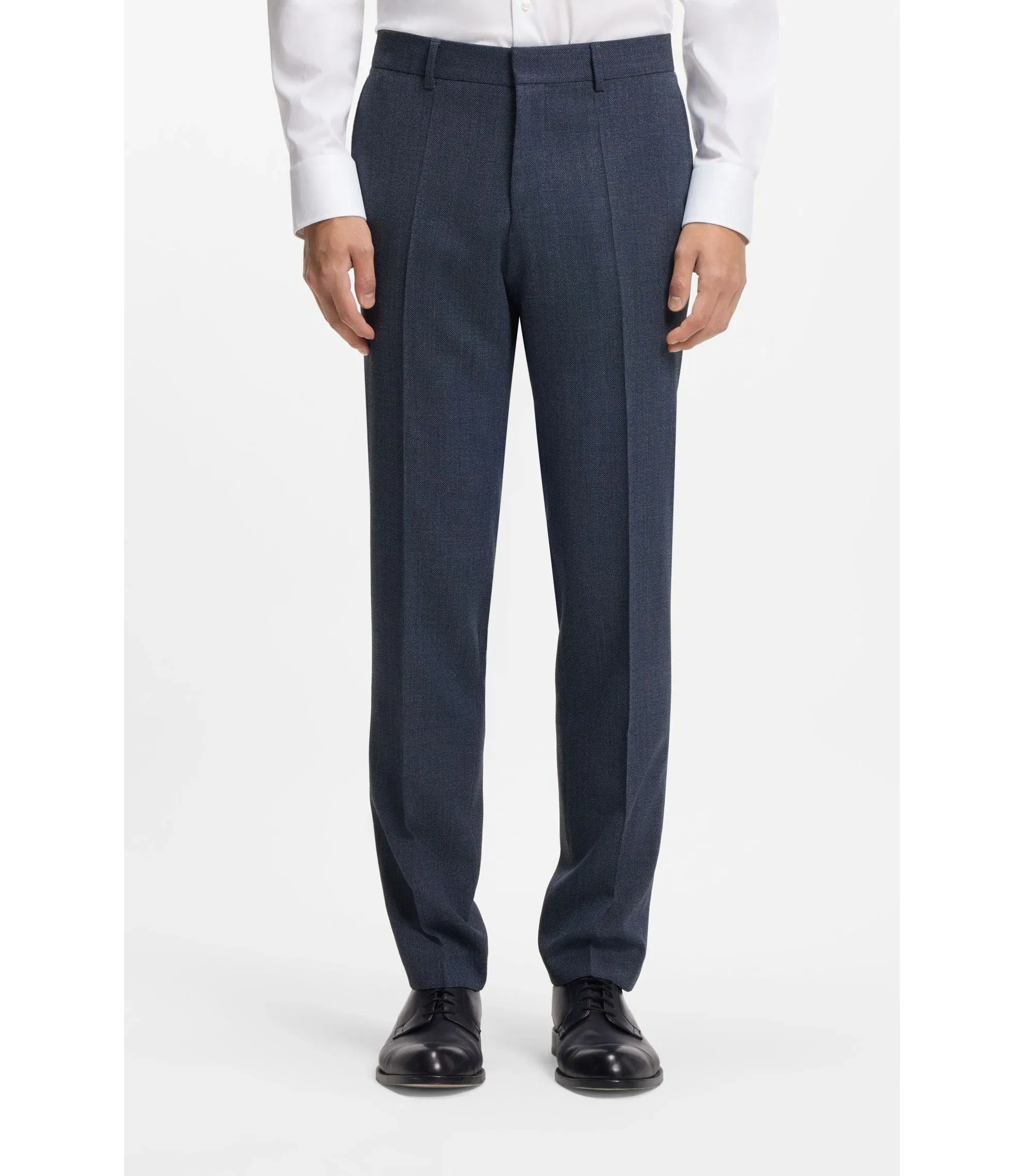 Boss Patterned Slim Fit Trousers In Stretch Wool Light Blue