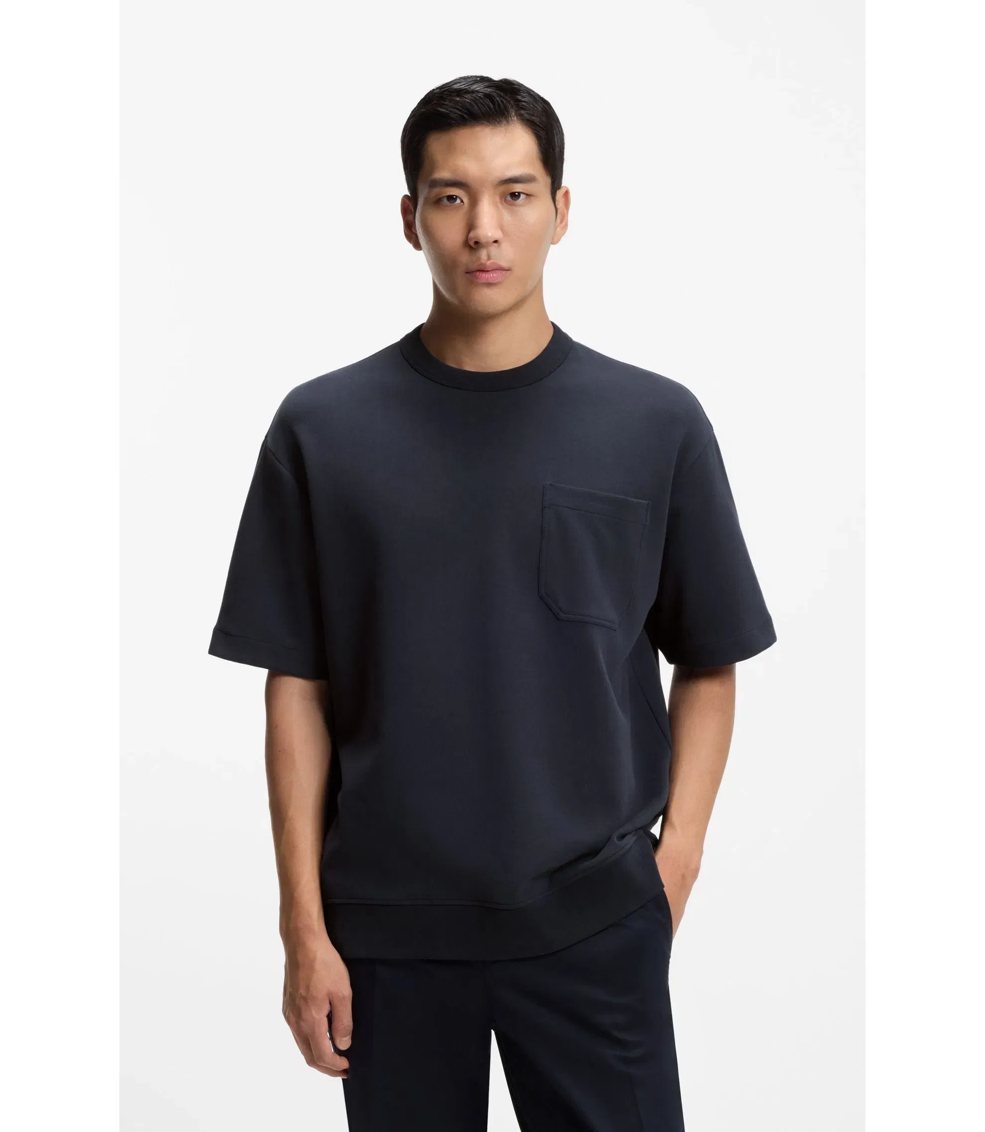 Boss Peached T-Shirt In A Cotton Blend Dark Blue