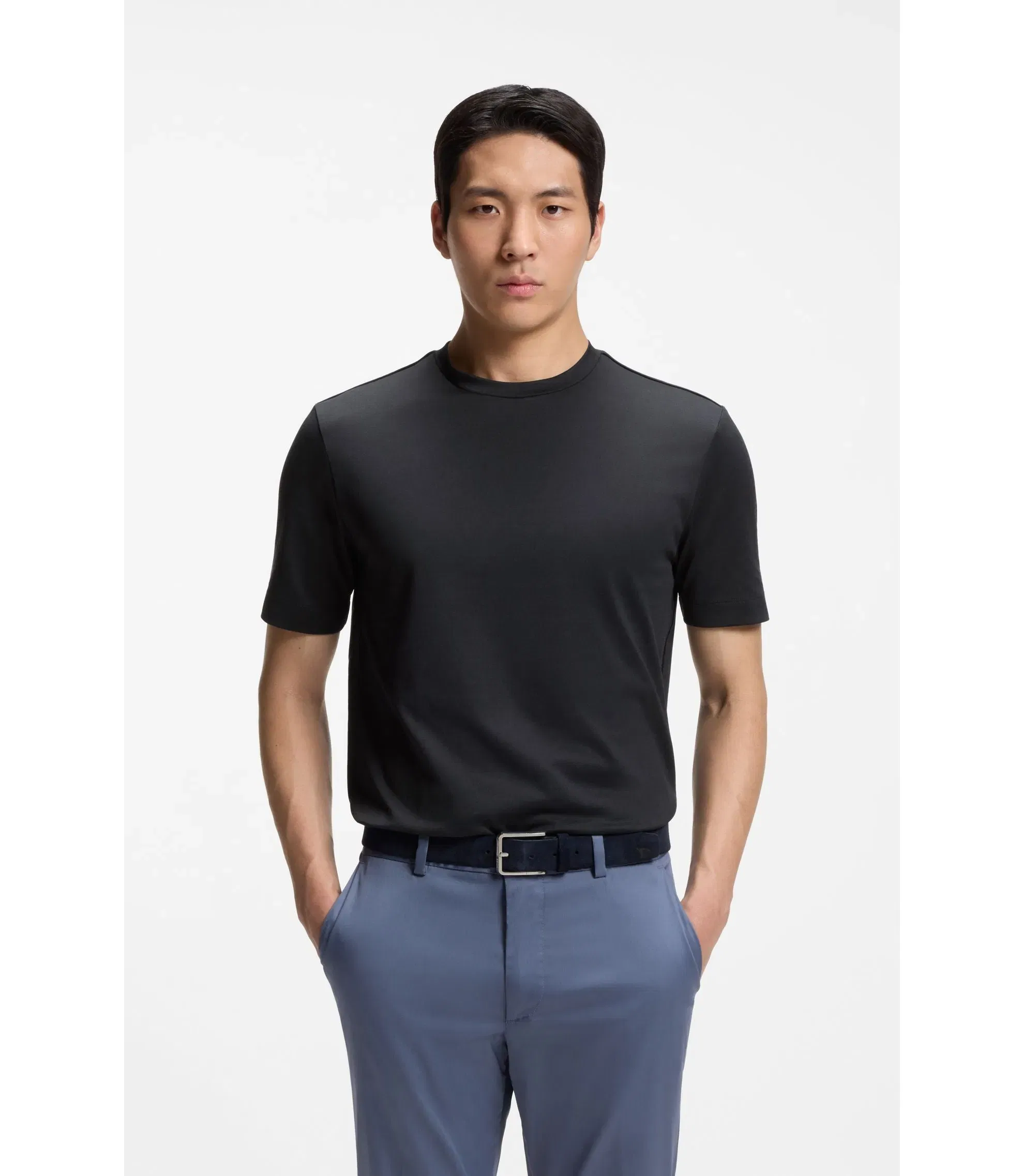 Boss Performance T-Shirt In A Cotton Blend Dark Blue