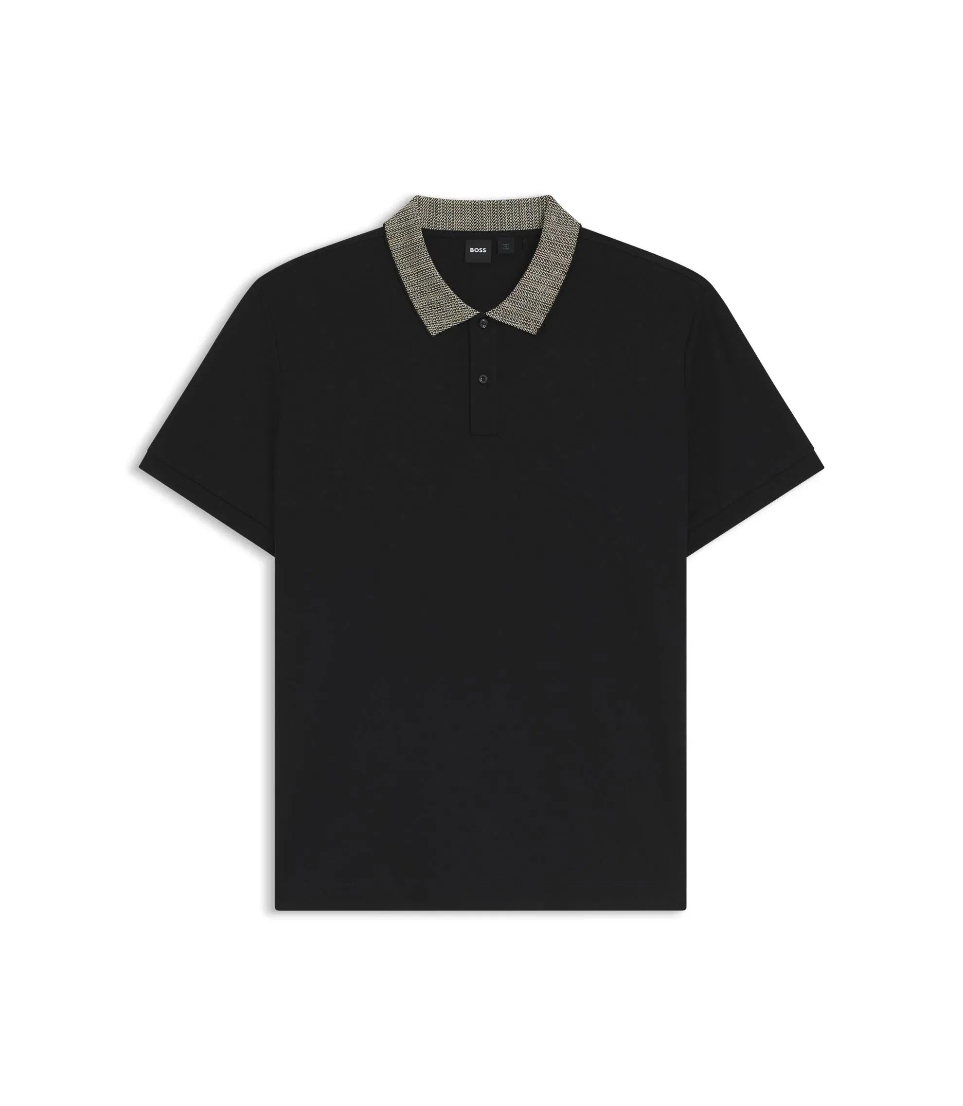 Boss Pima Cotton Polo Shirt With Patterned Collar Black