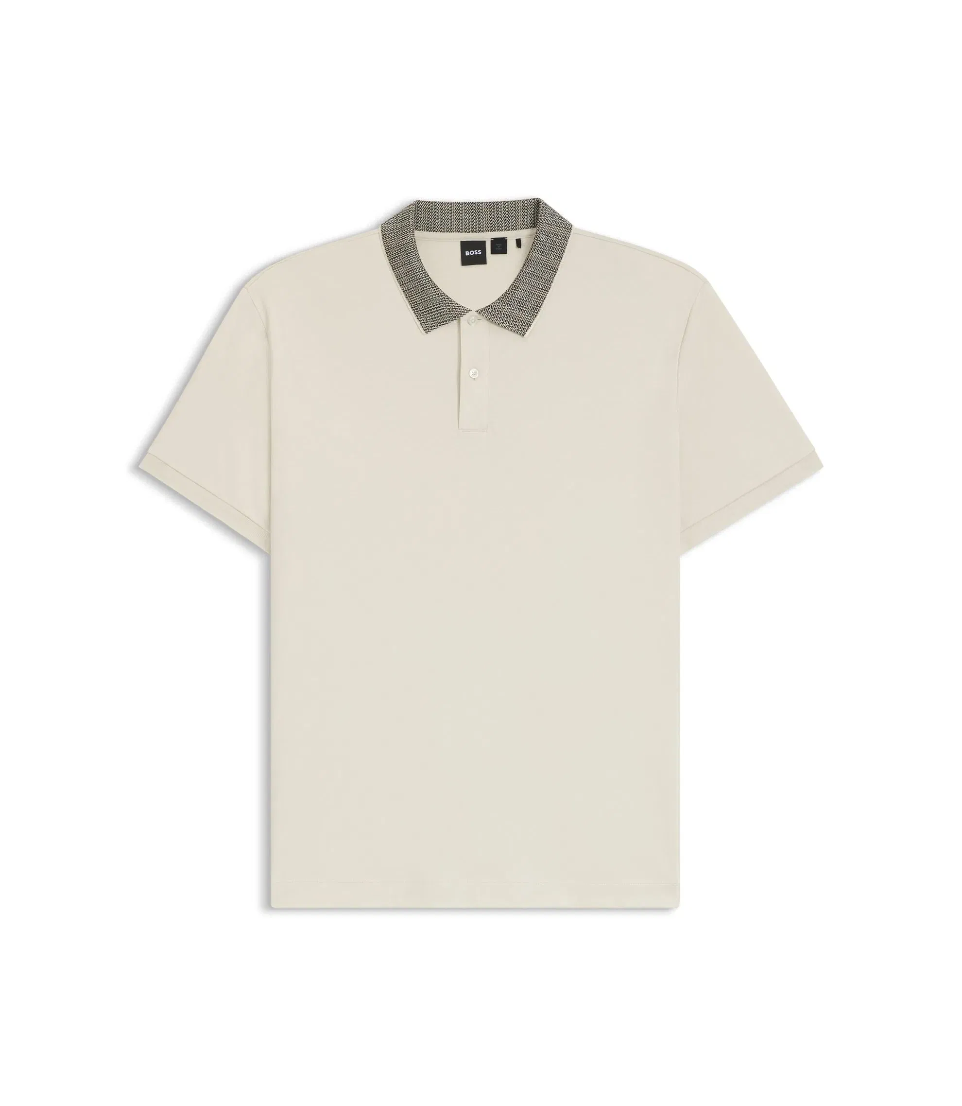 Boss Pima Cotton Polo Shirt With Patterned Collar White