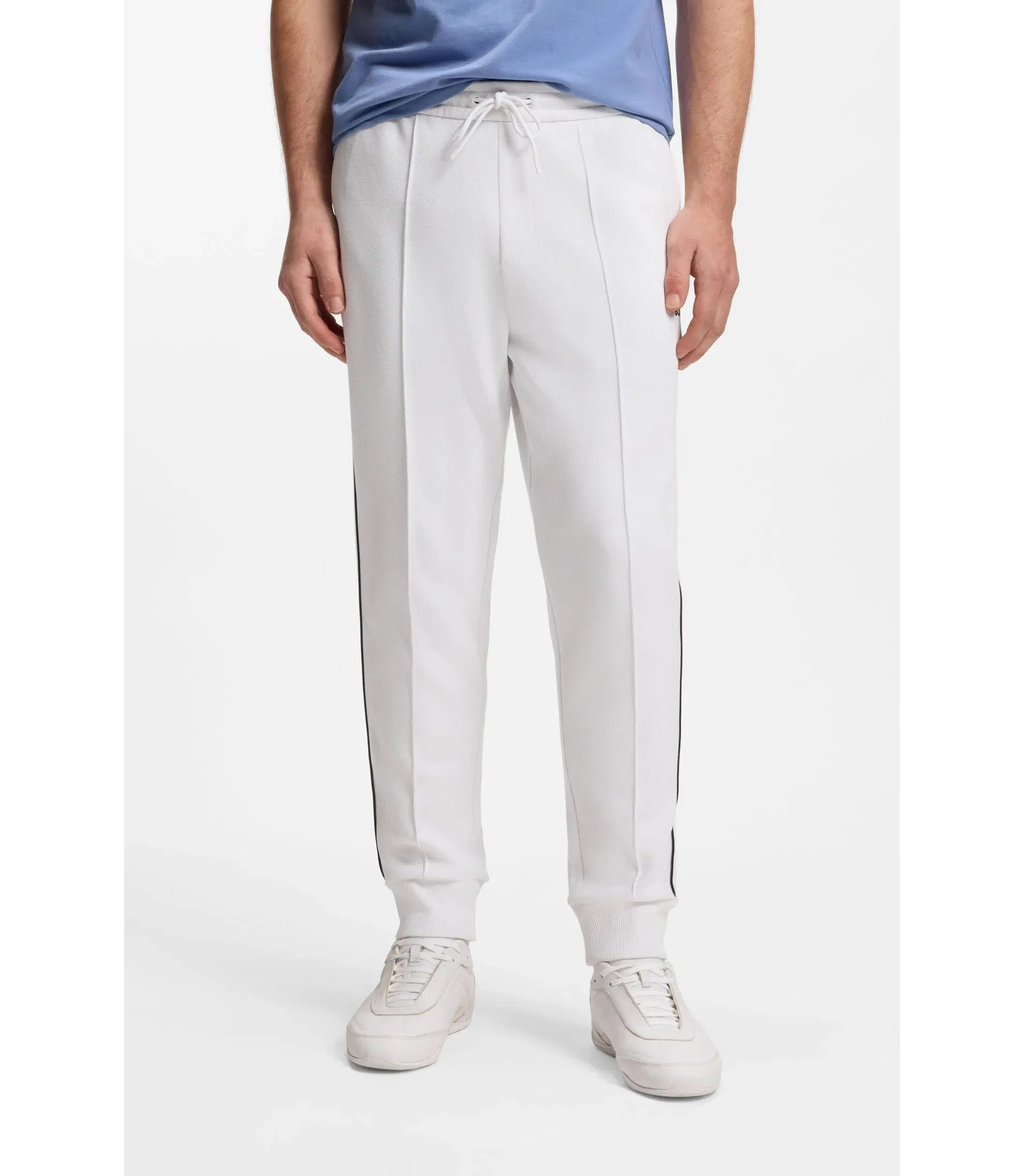 Boss Piping Detail Tracksuit Bottoms In A Cotton Blend White