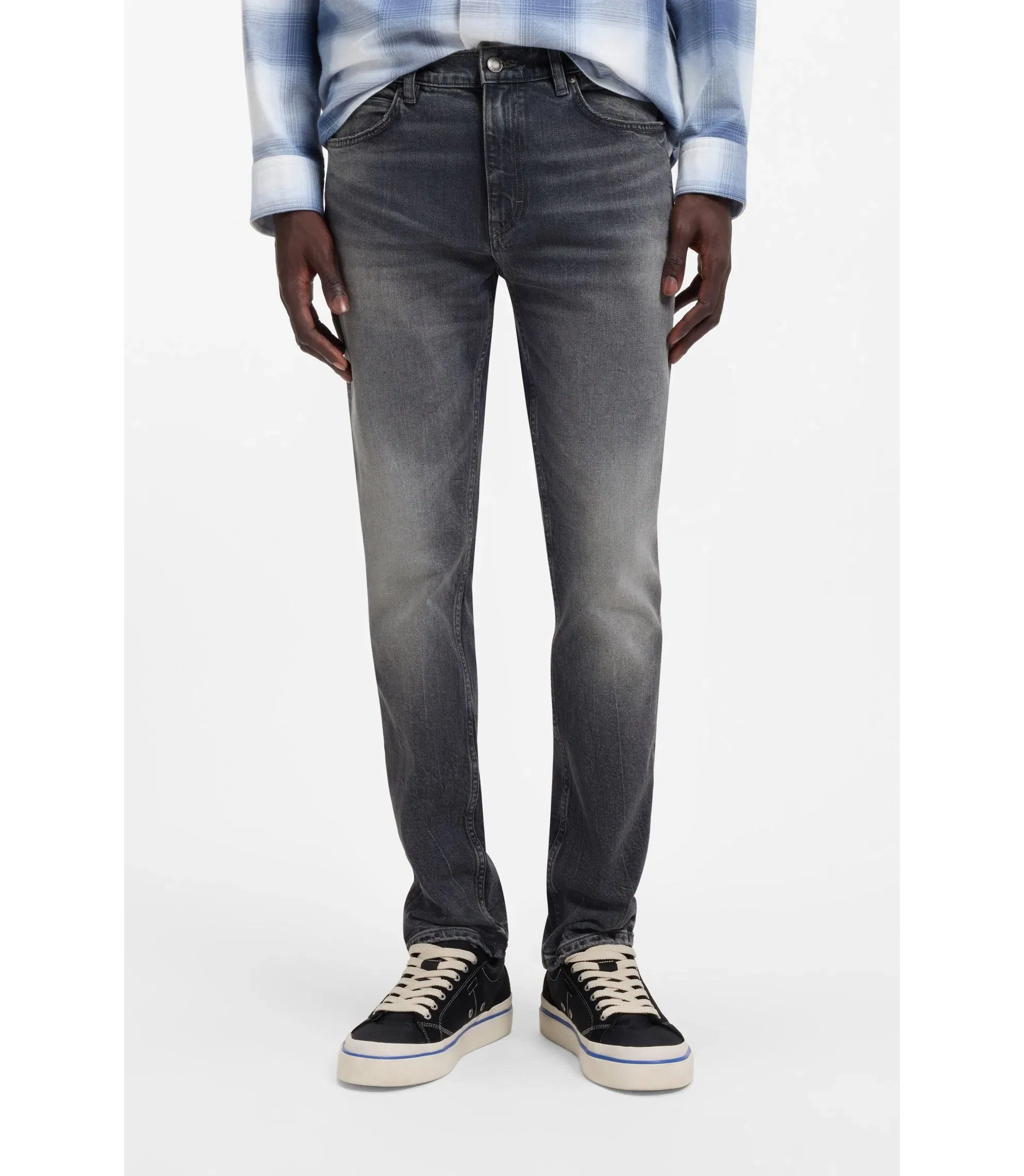 Hugo Grey Slim Fit Jeans In Stretch Denim Grey