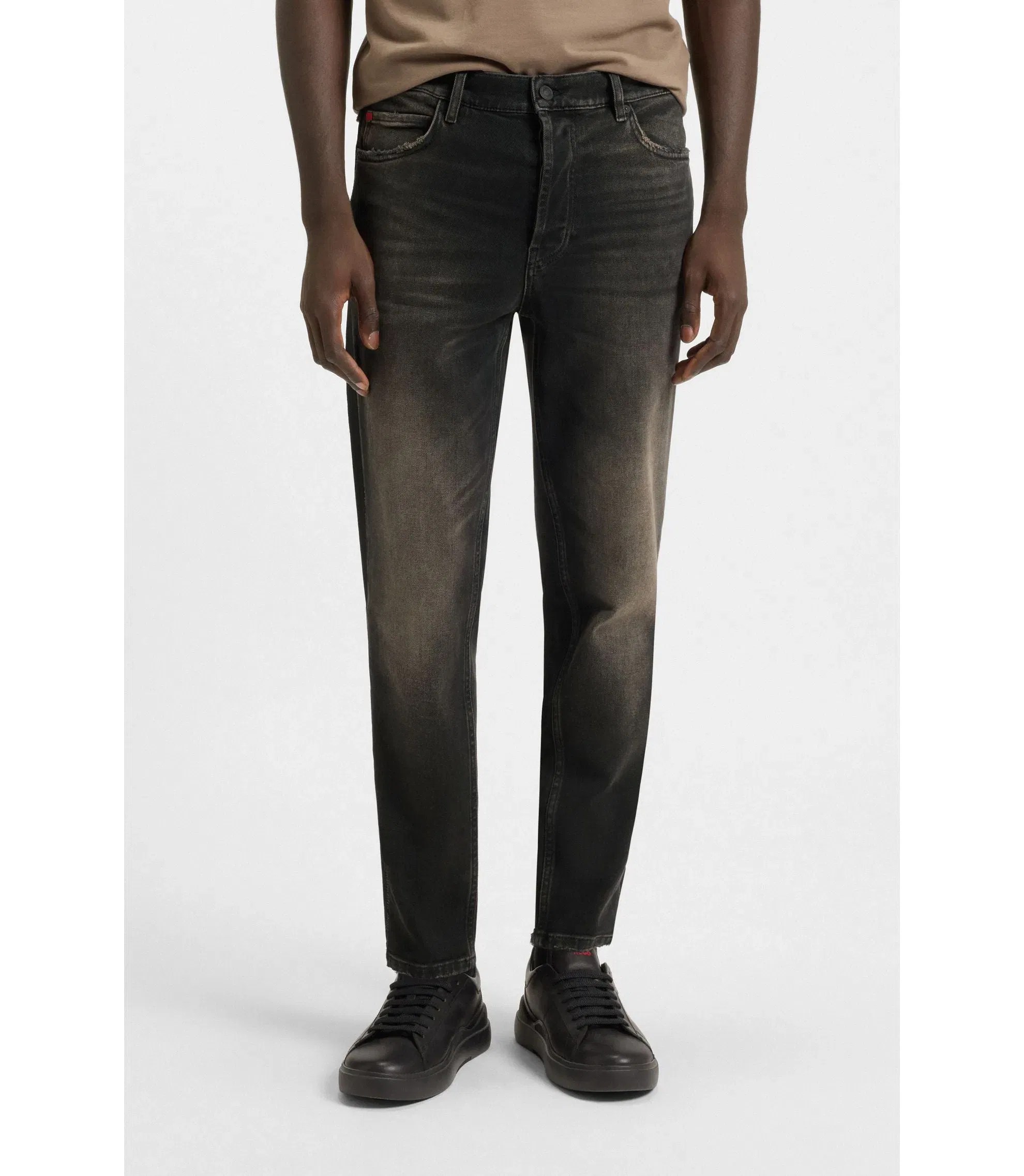 Hugo Grey Tapered Fit Jeans In Stretch Denim Dark Grey