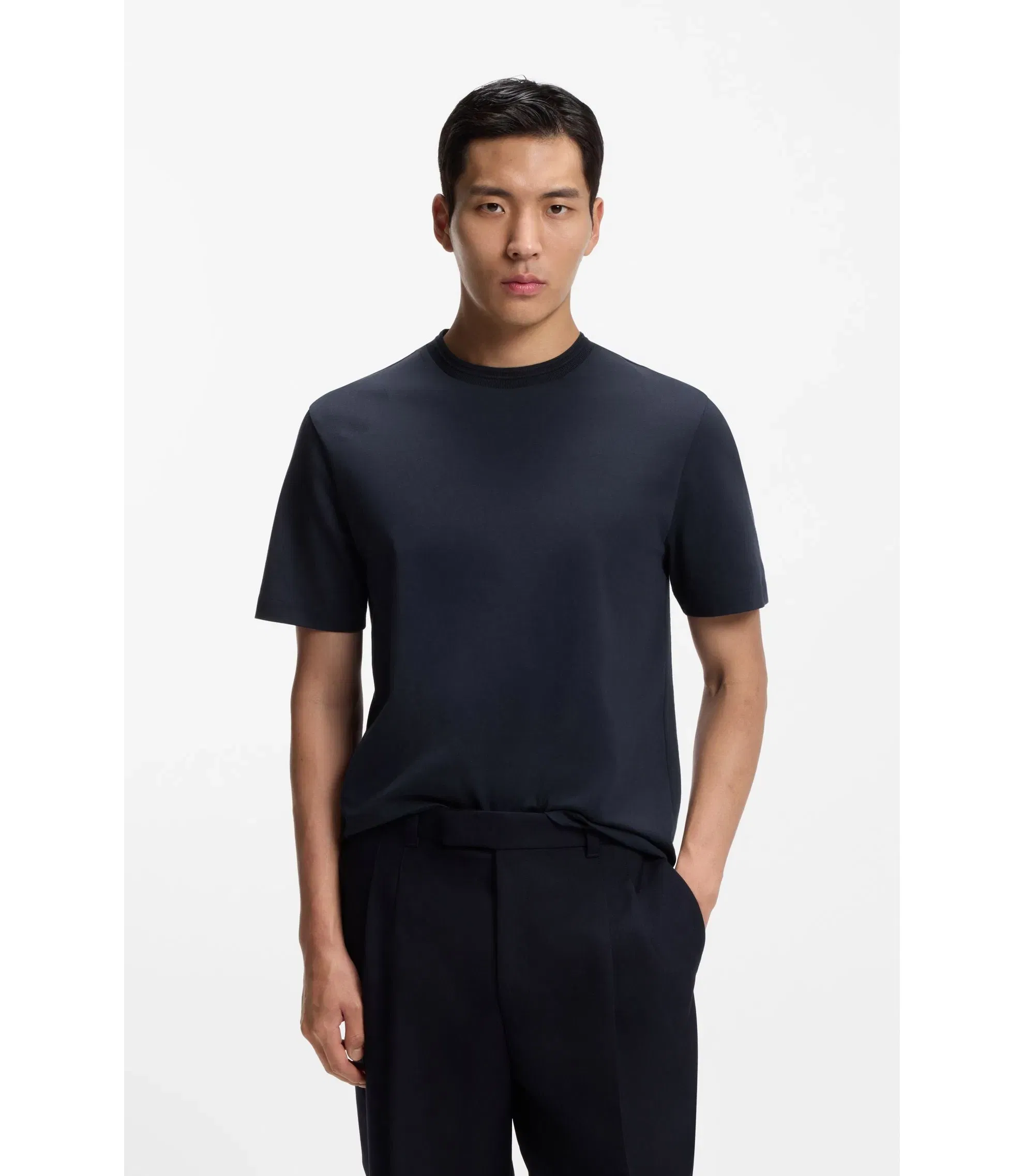 Boss Inner Monogram T-Shirt In A Cotton Blend Dark Blue