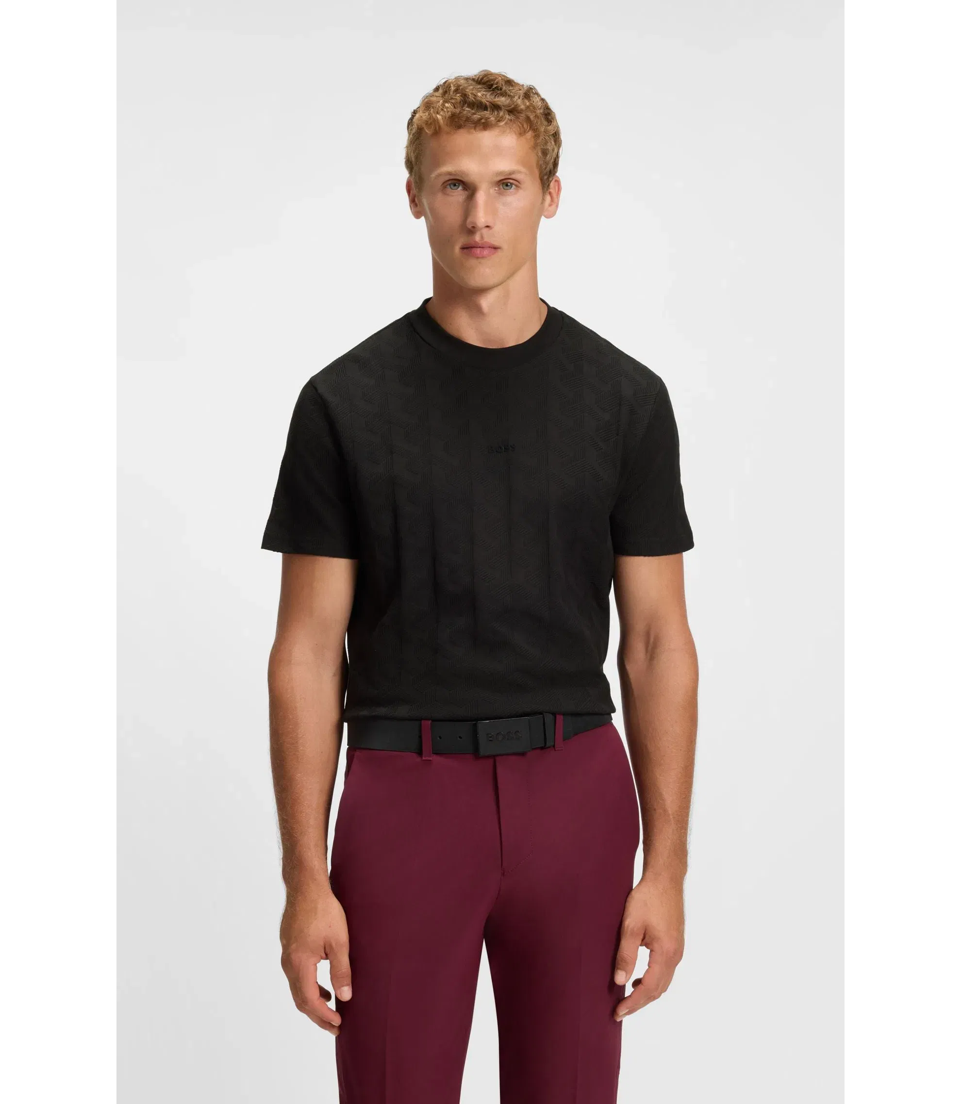 Boss Jacquard Pattern T-Shirt In Cotton Black