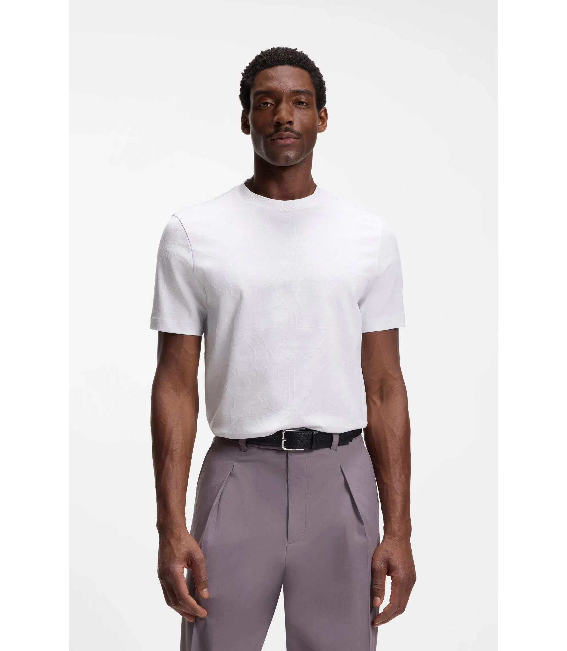 Boss Jacquard Pattern T-Shirt In Cotton White