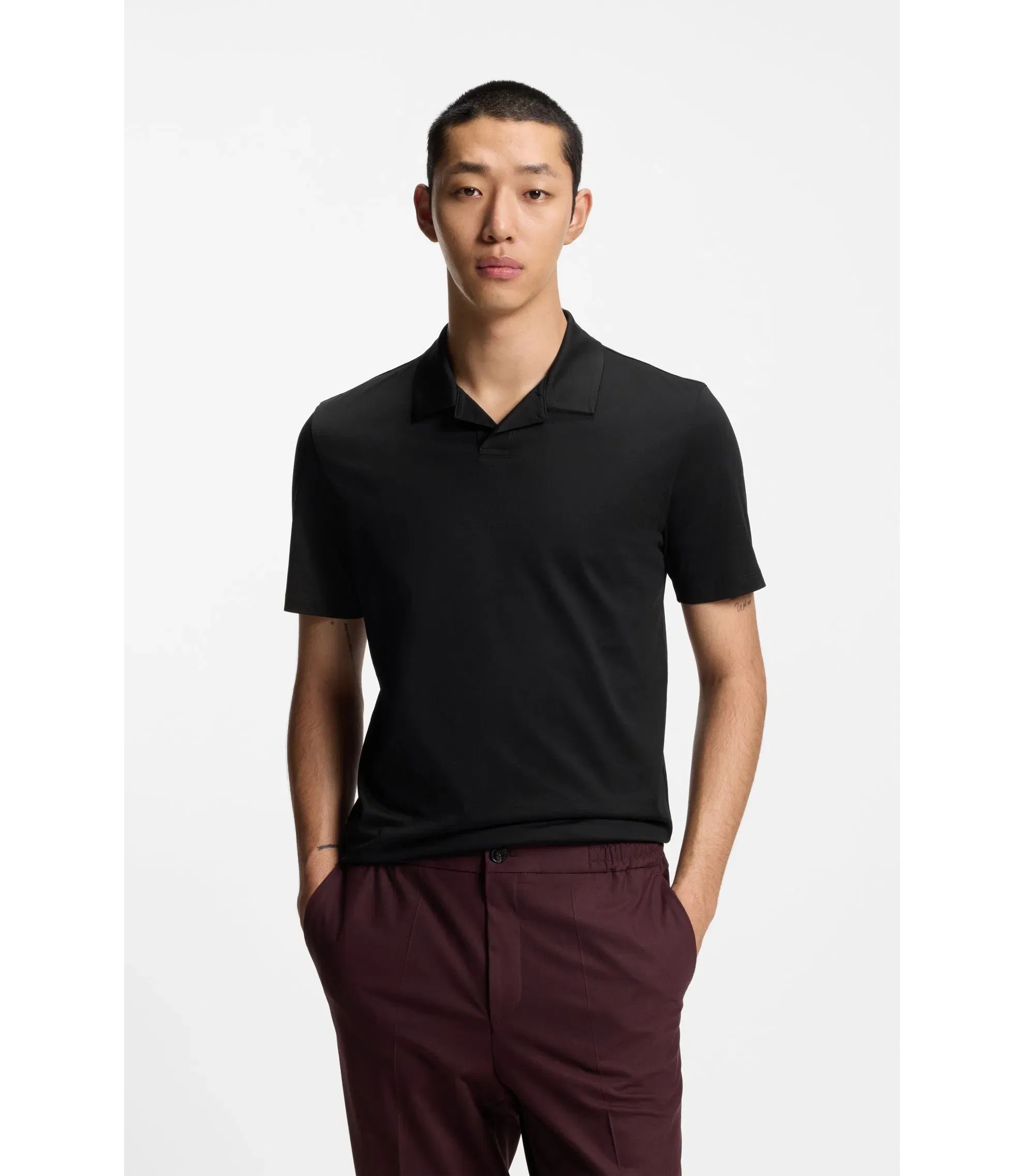 Hugo Johnny Collar Slim Fit Polo Shirt In Stretch Cotton Black