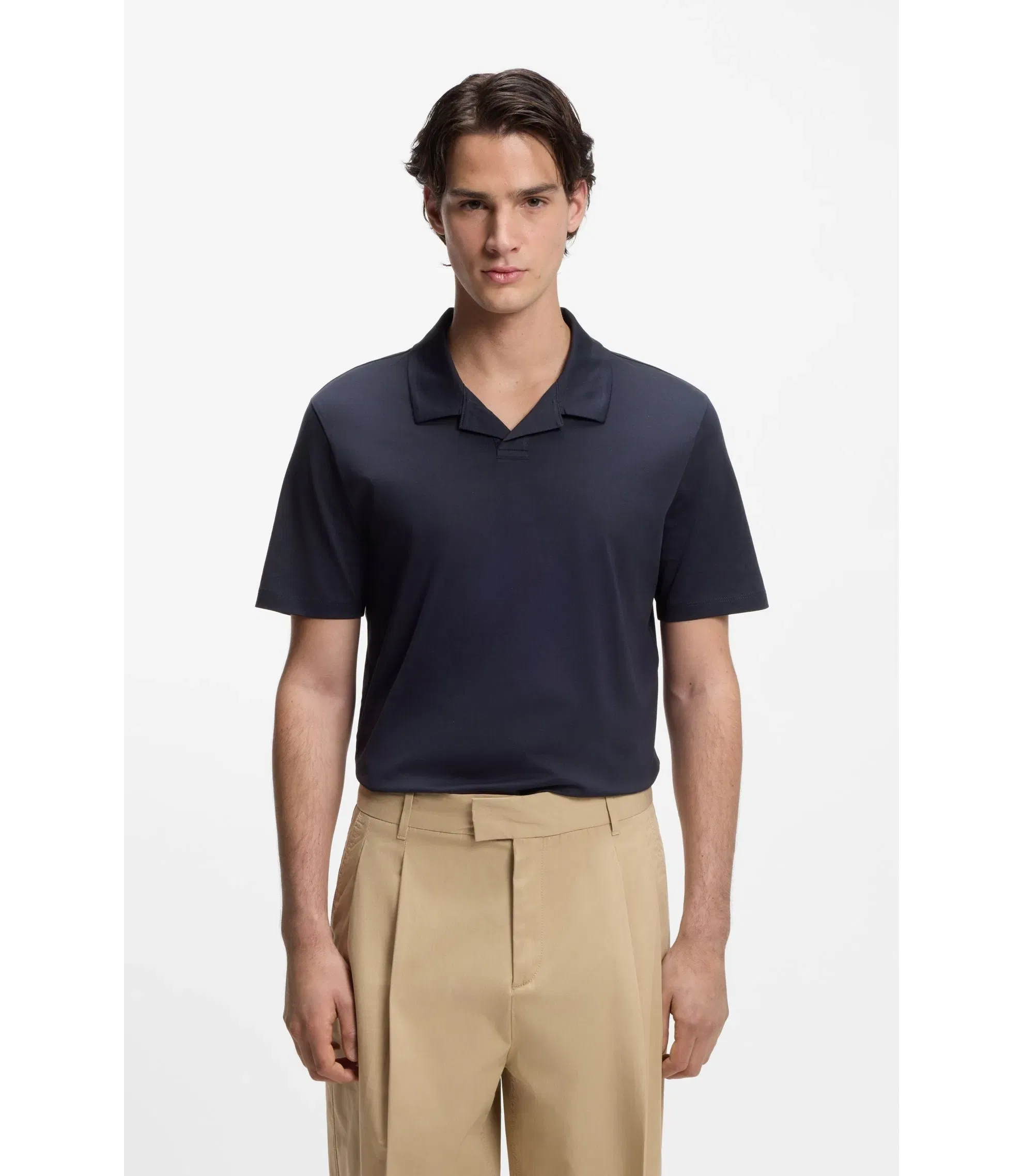 Hugo Johnny Collar Slim Fit Polo Shirt In Stretch Cotton Dark Blue