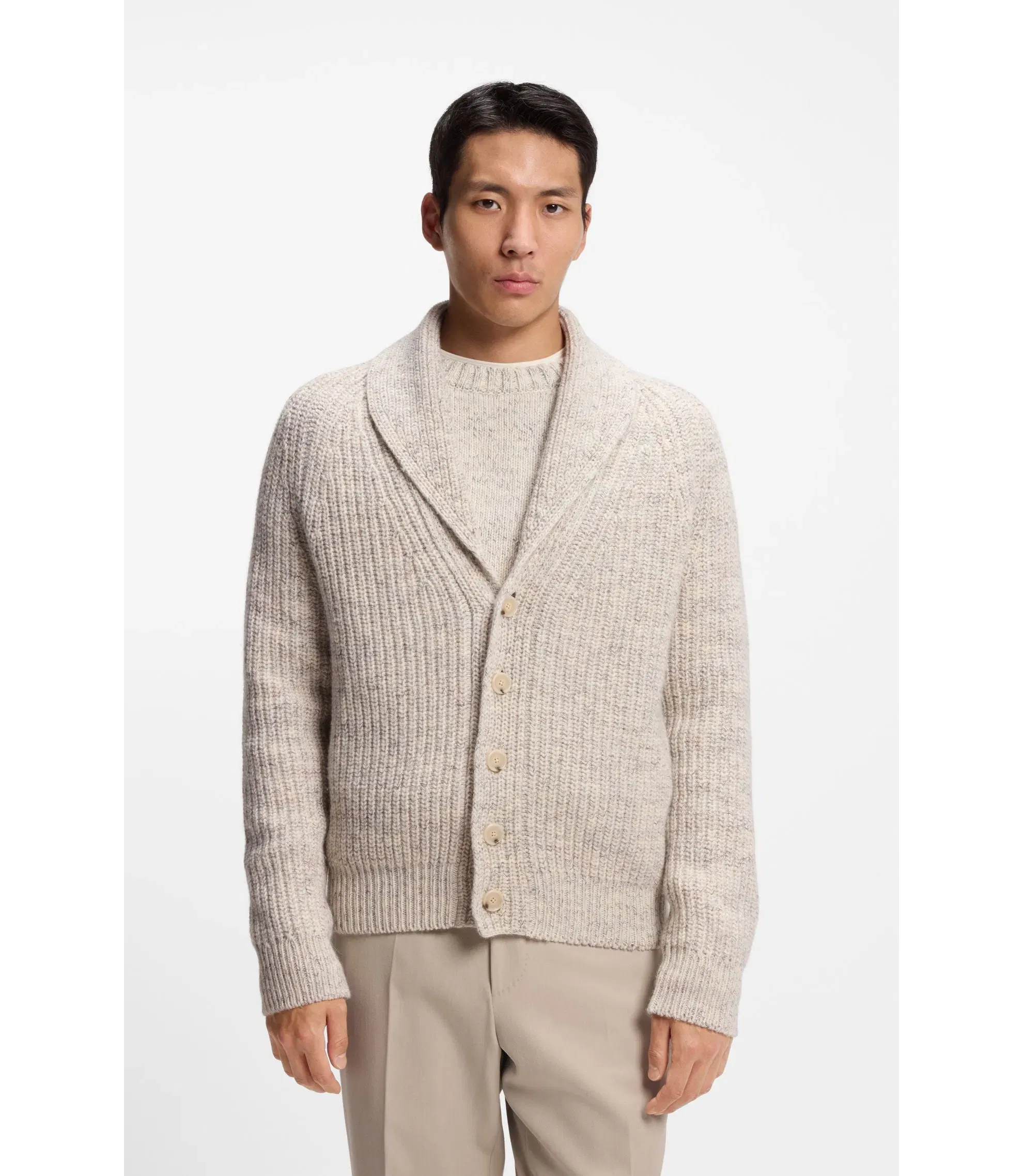 Boss Knitted Cardigan In Cashmere And Wool White