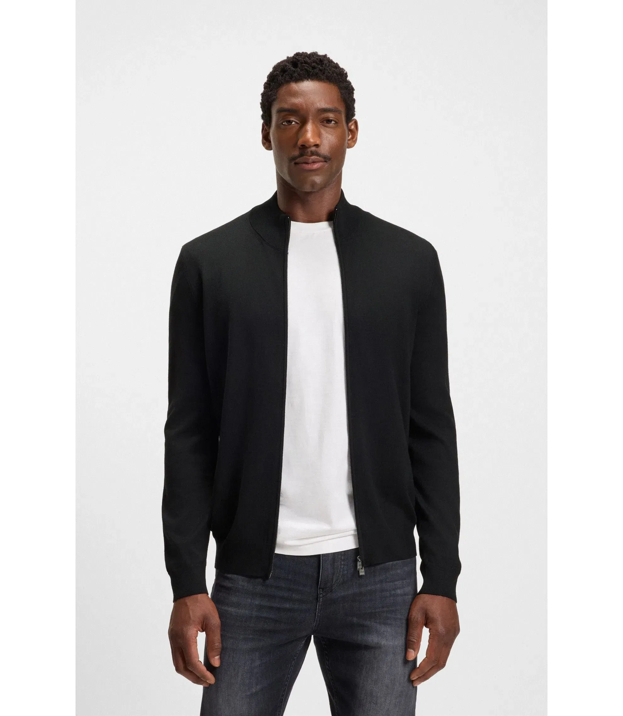 Boss Knitted Cardigan In Virgin Wool Black