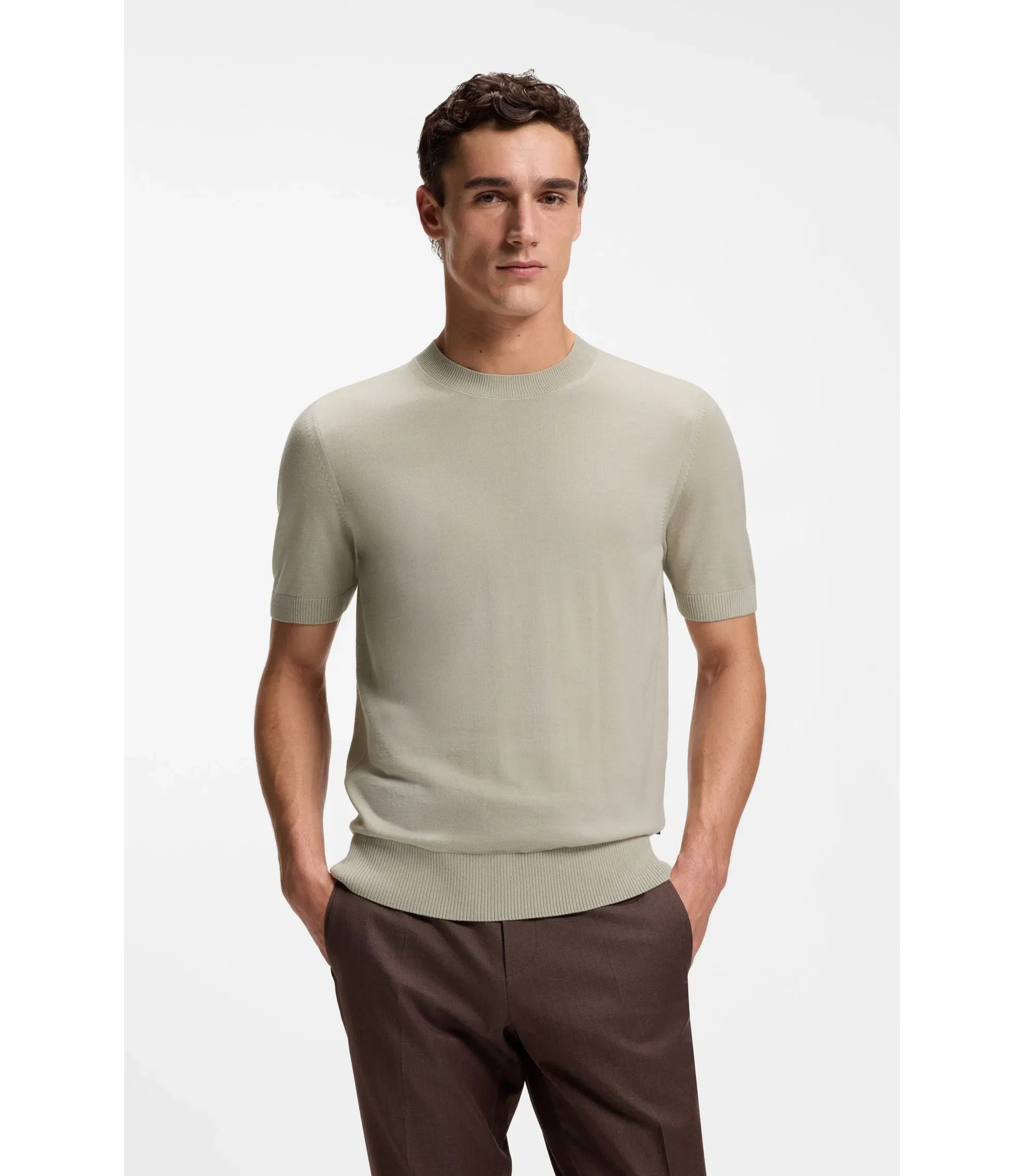 Boss Knitted Sweater In Virgin Wool Light Beige