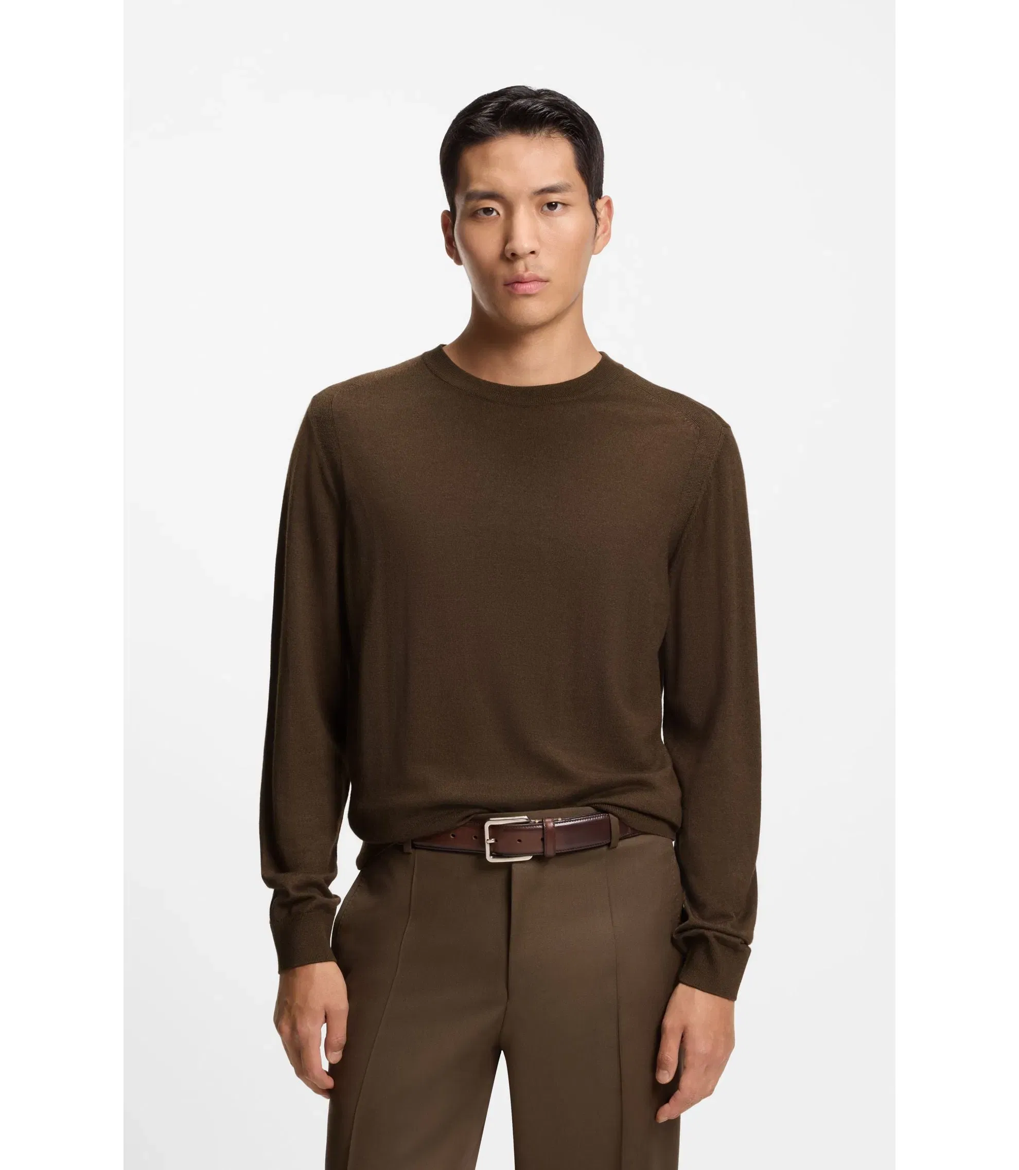Boss Knitted Sweater In Wool Silk And Cashmere Light Green