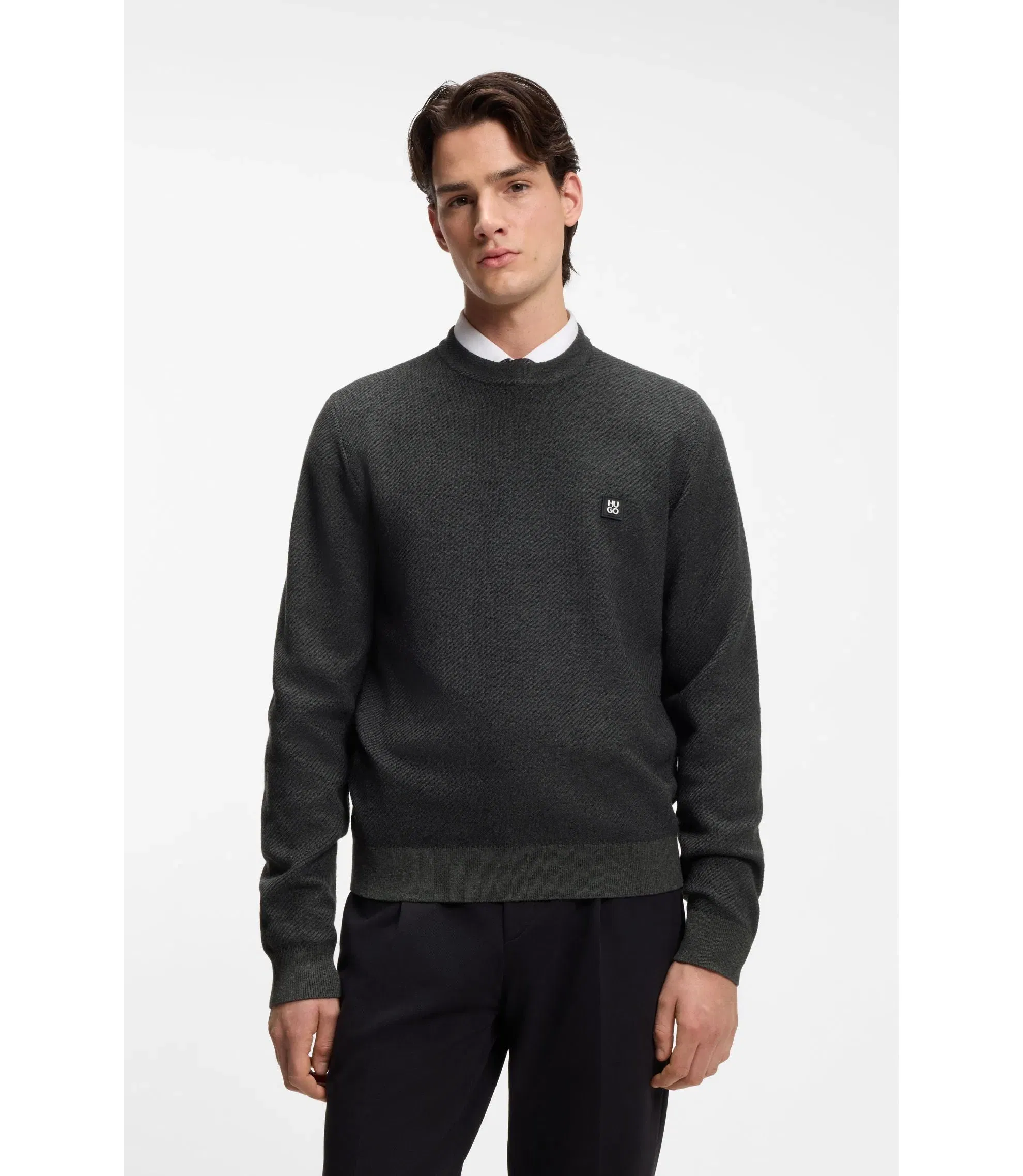Hugo Knitted Sweater With Stacked Logo Grey
