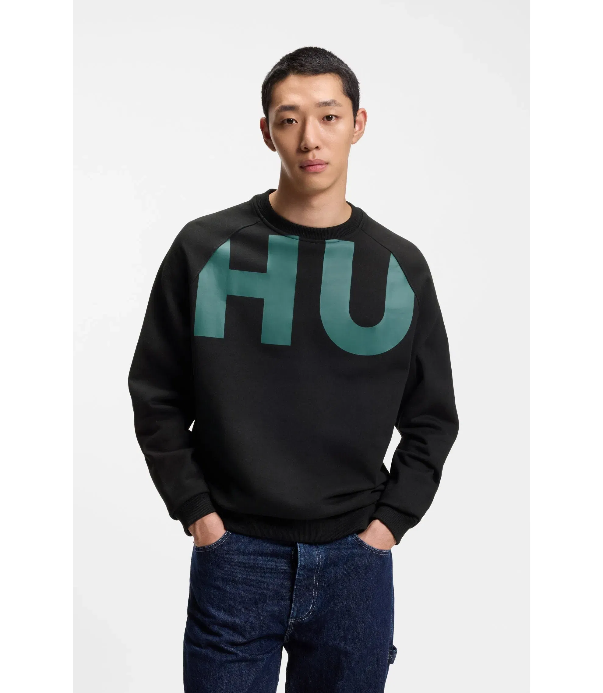 Hugo Large Logo Sweatshirt In Cotton Jersey Black
