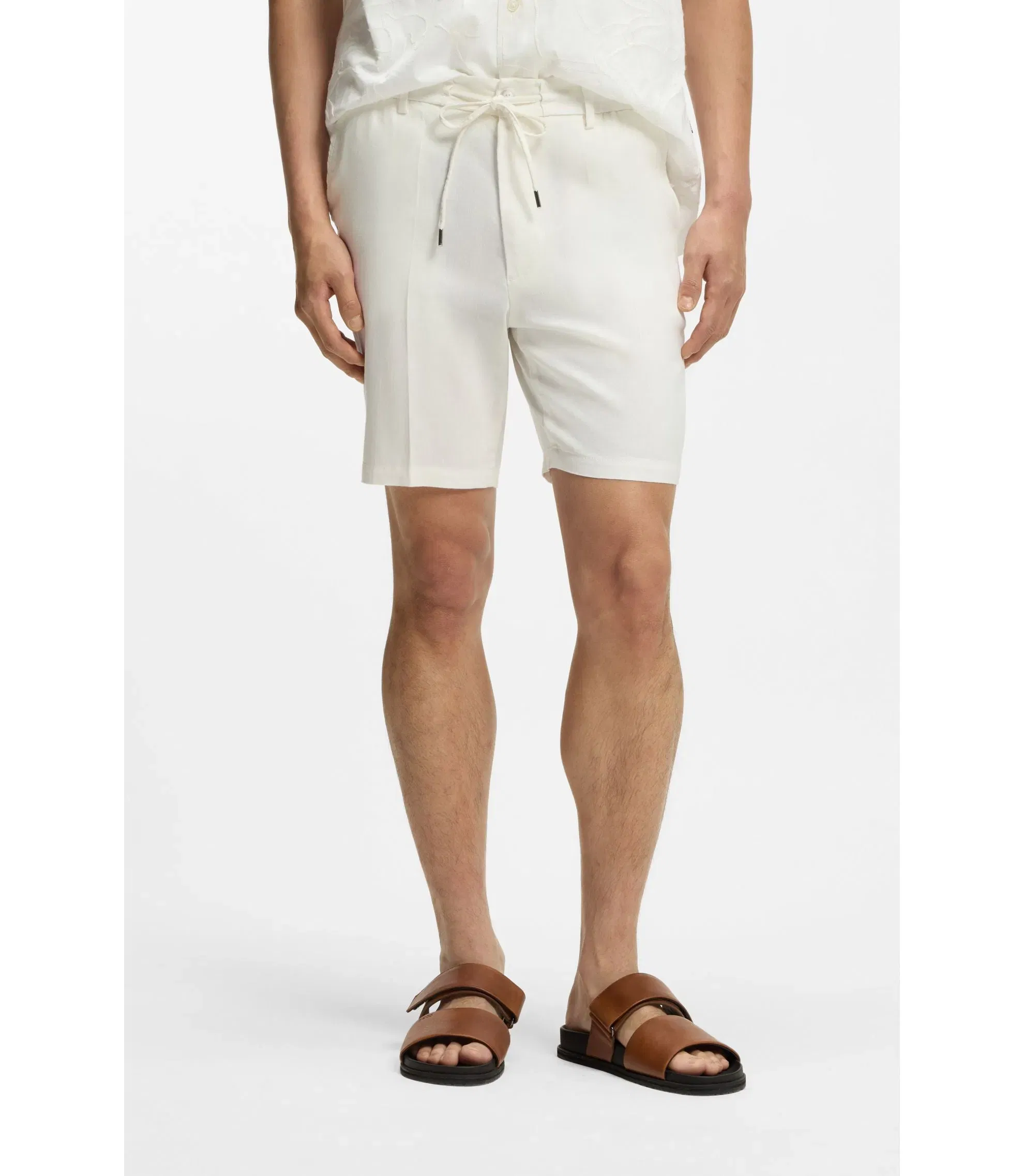 Boss Linen Blend Shorts In A Modern Fit White