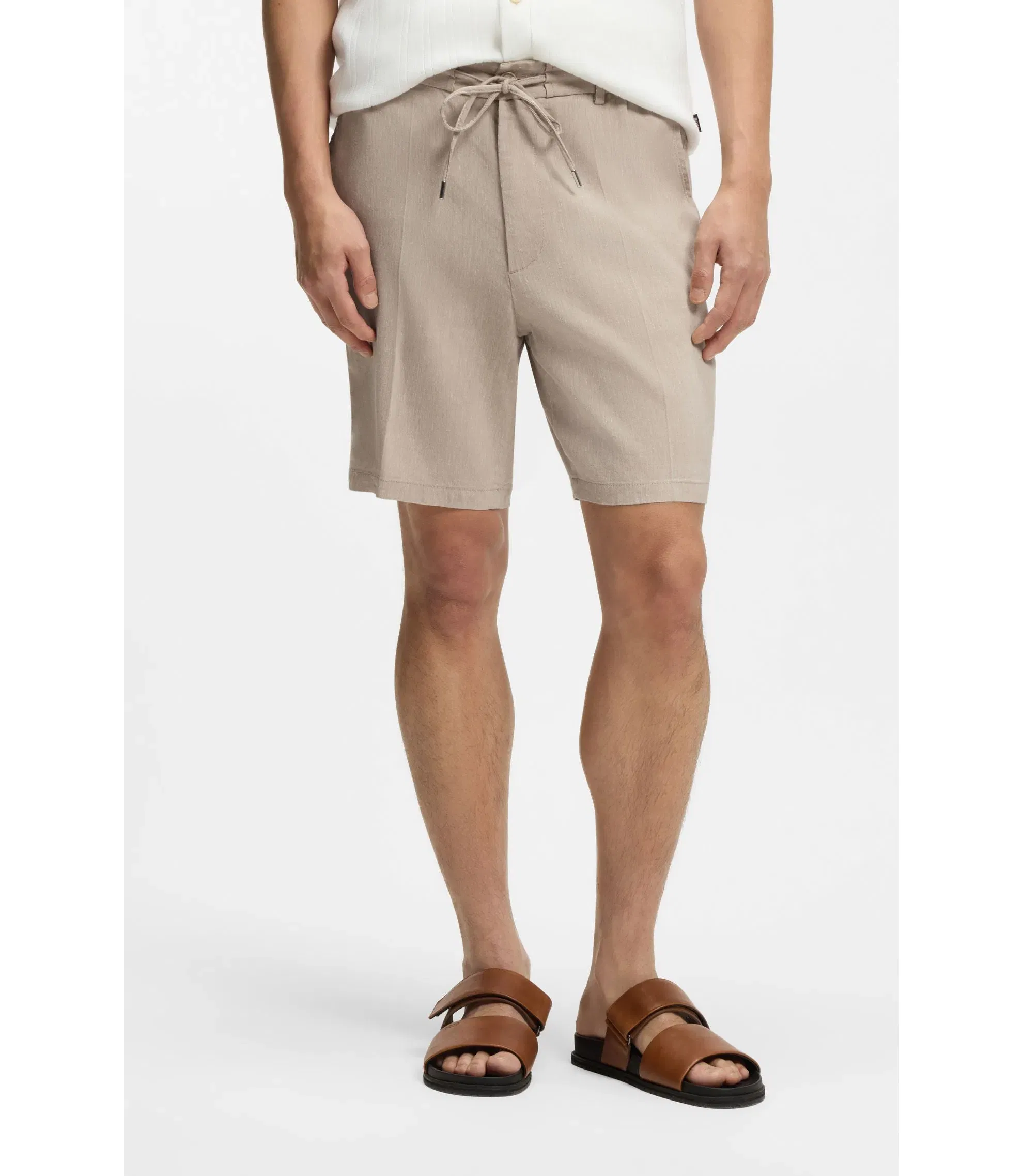 Boss Linen Blend Shorts In A Modern Fit Light Beige