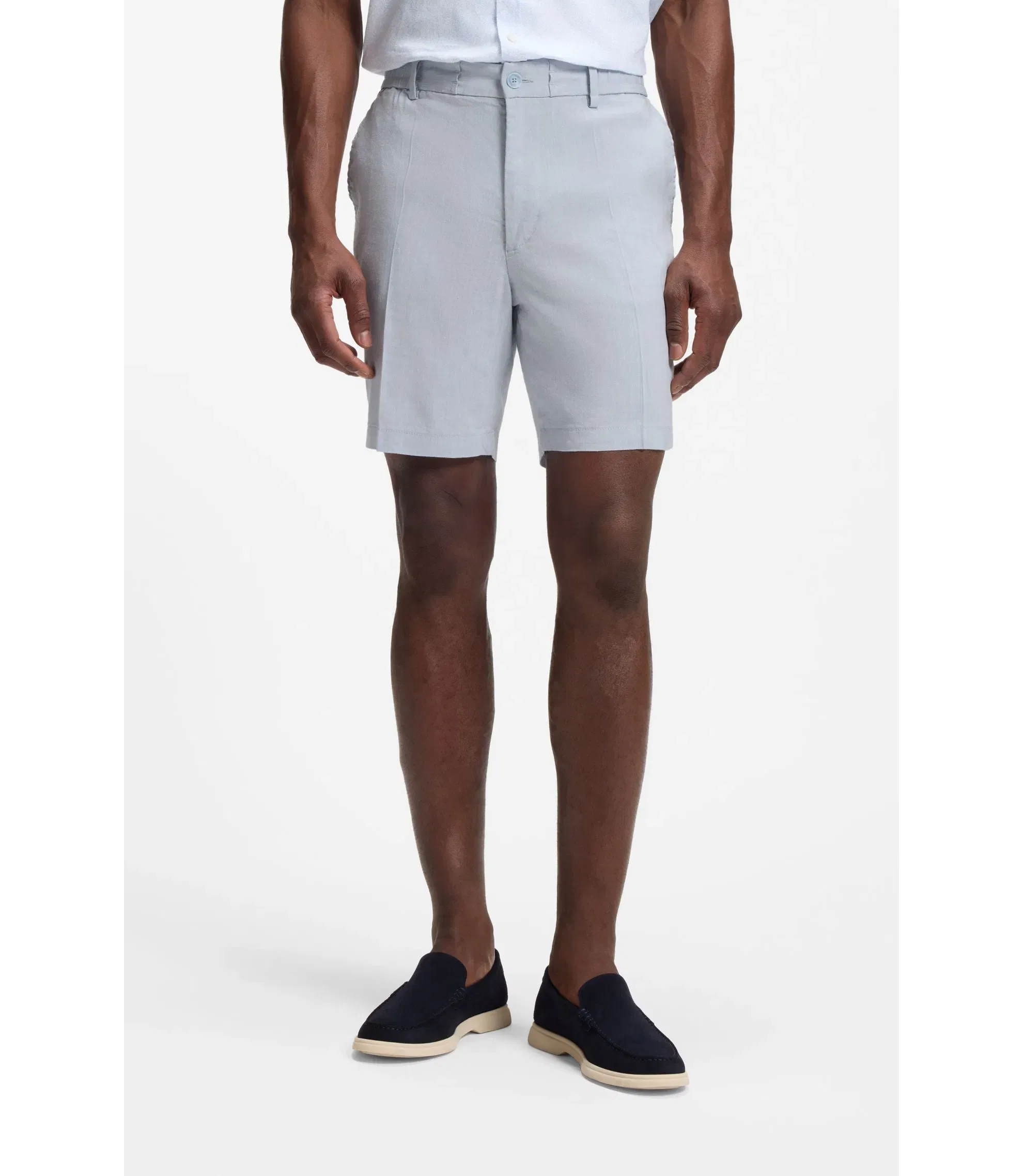 Boss Linen Blend Shorts In A Modern Fit Light Blue
