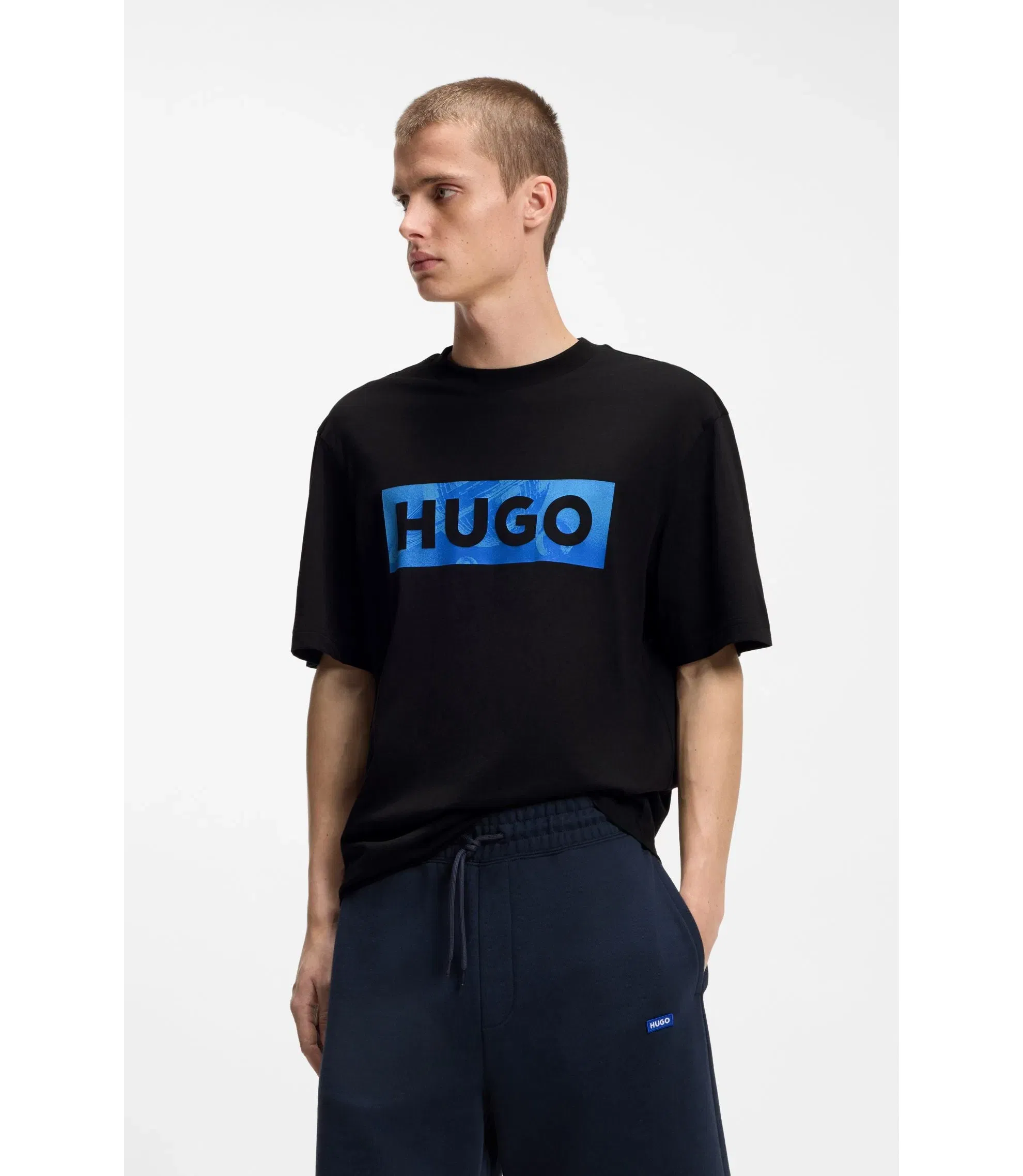 Hugo Logo Artwork T-Shirt In Cotton Jersey Black