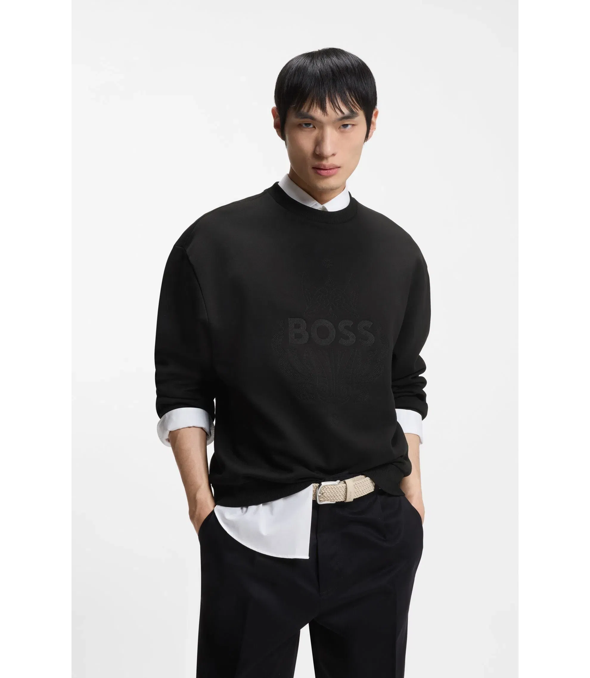 Boss Logo Artwork T-Shirt In Cotton Terry Black