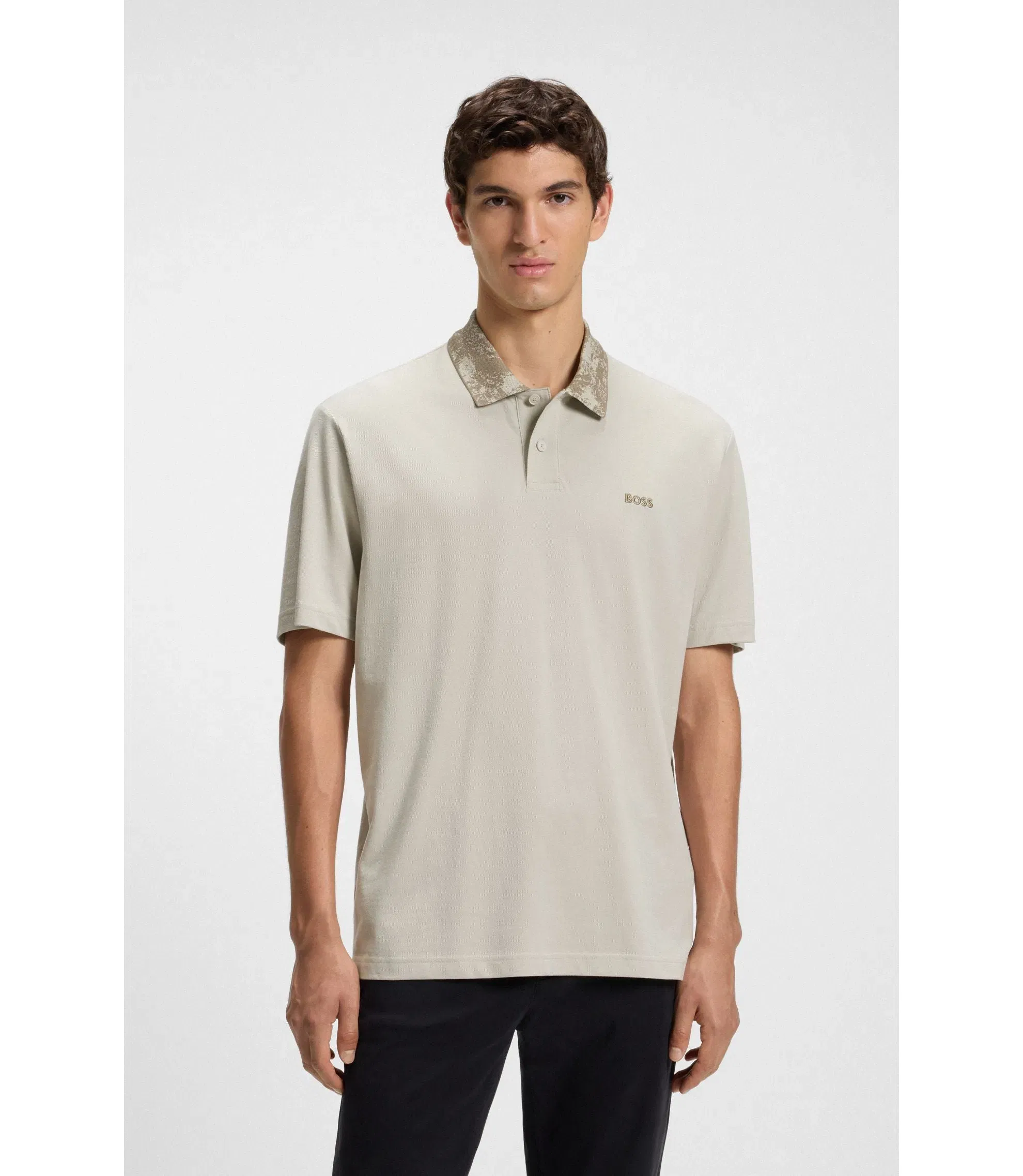 Boss Logo Detail Polo Shirt In Cotton Piqu Light Beige