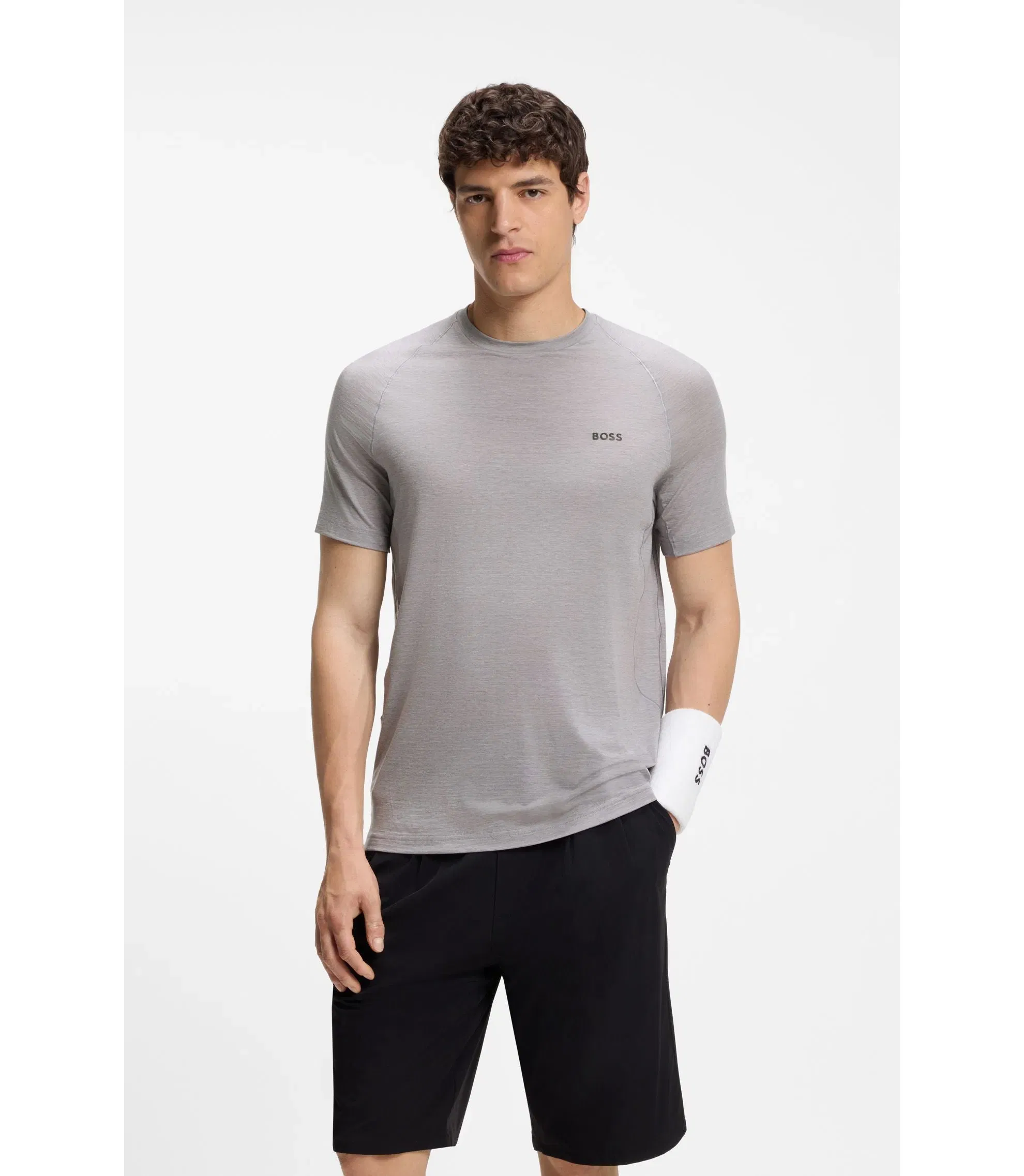 Boss Logo Detail T-Shirt In A Slim Fit Light Grey