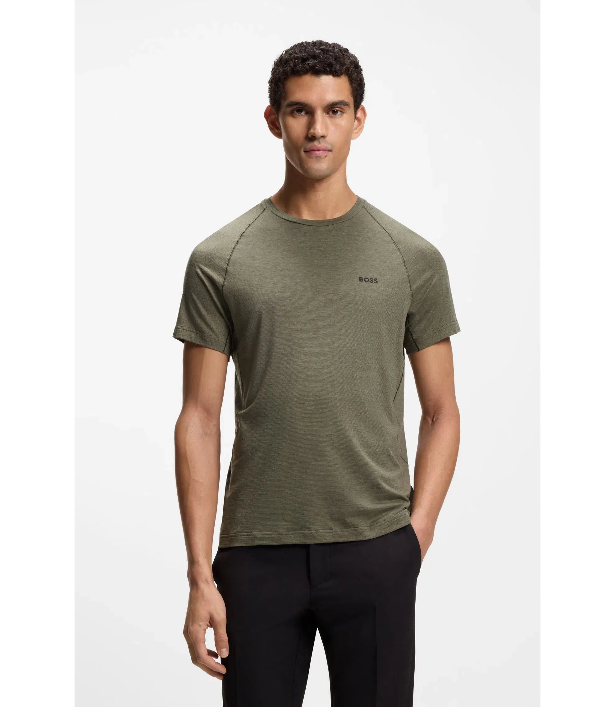 Boss Logo Detail T-Shirt In A Slim Fit Khaki