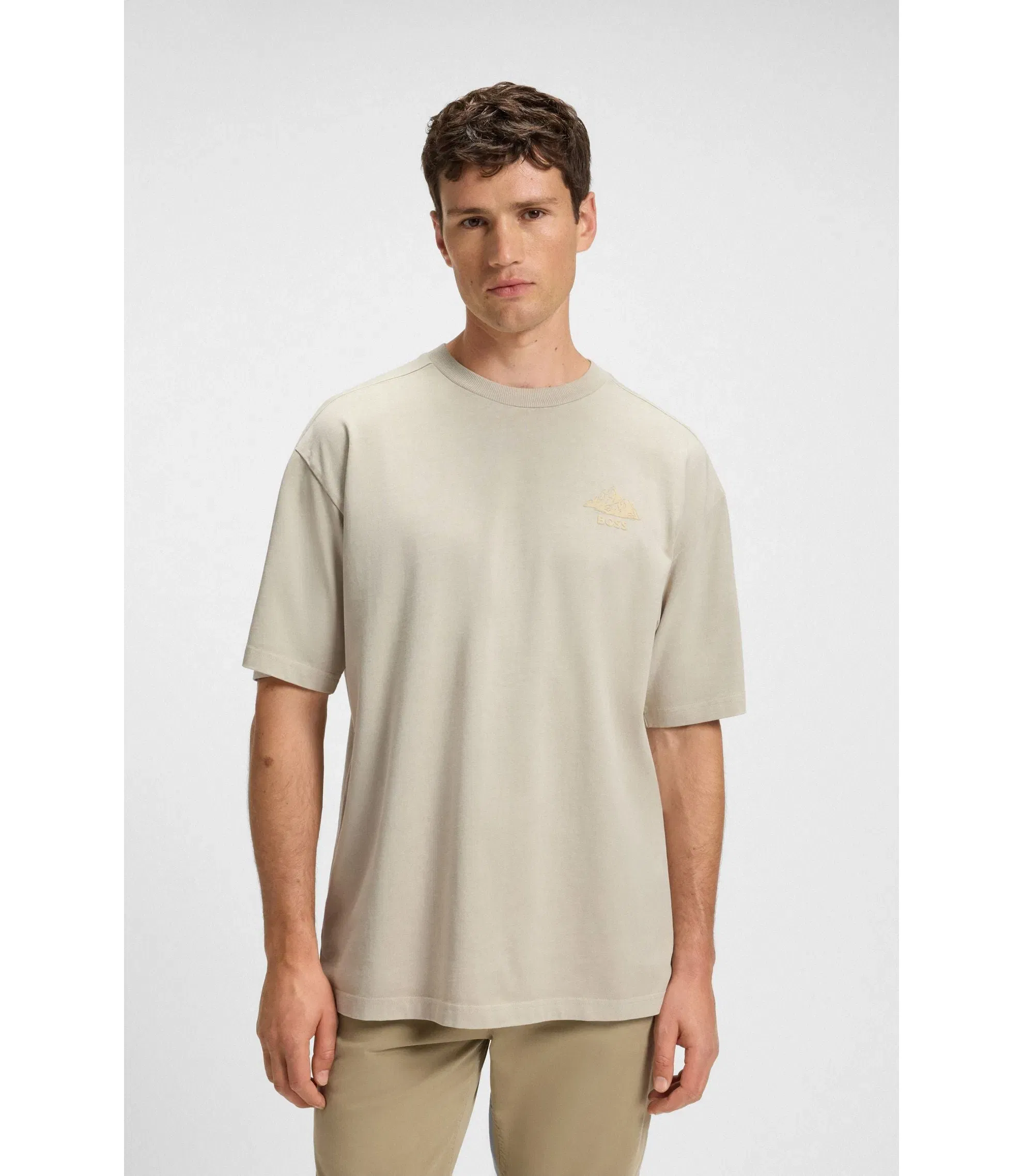 Boss Logo Detail T-Shirt In Cotton Jersey Light Beige
