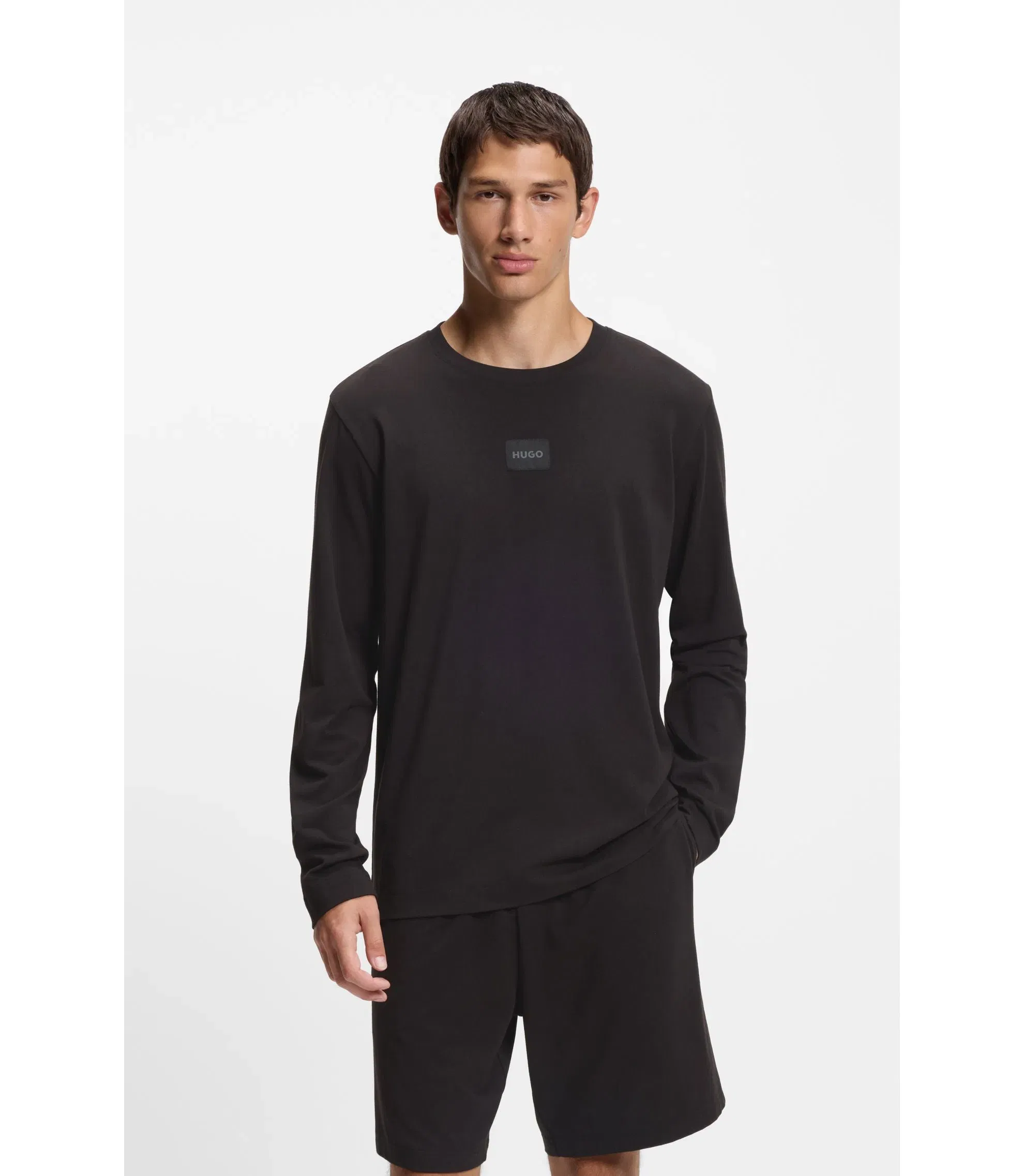 Hugo Logo Label Pyjama T-Shirt In A Cotton Blend Black
