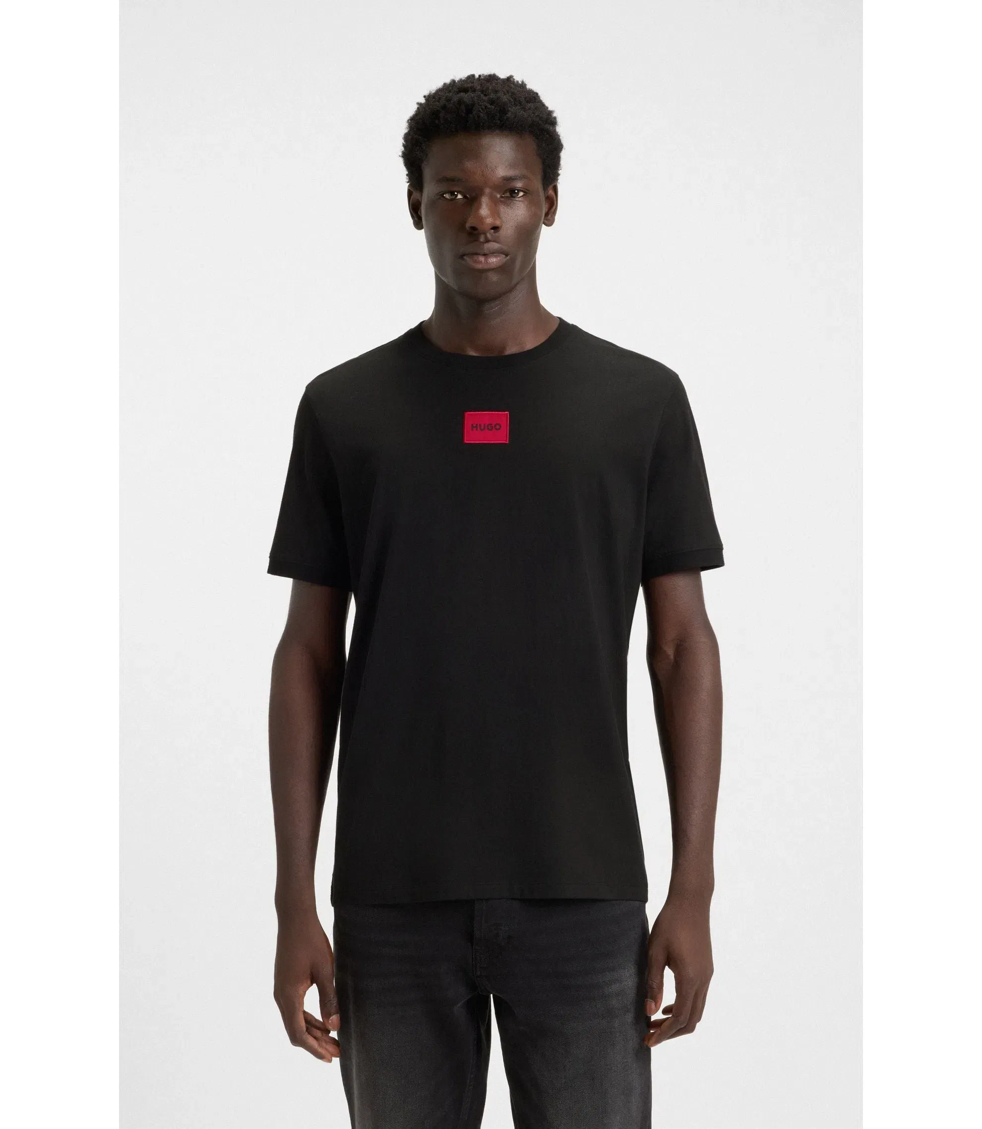 Hugo Logo Label T-Shirt In Cotton Jersey Black