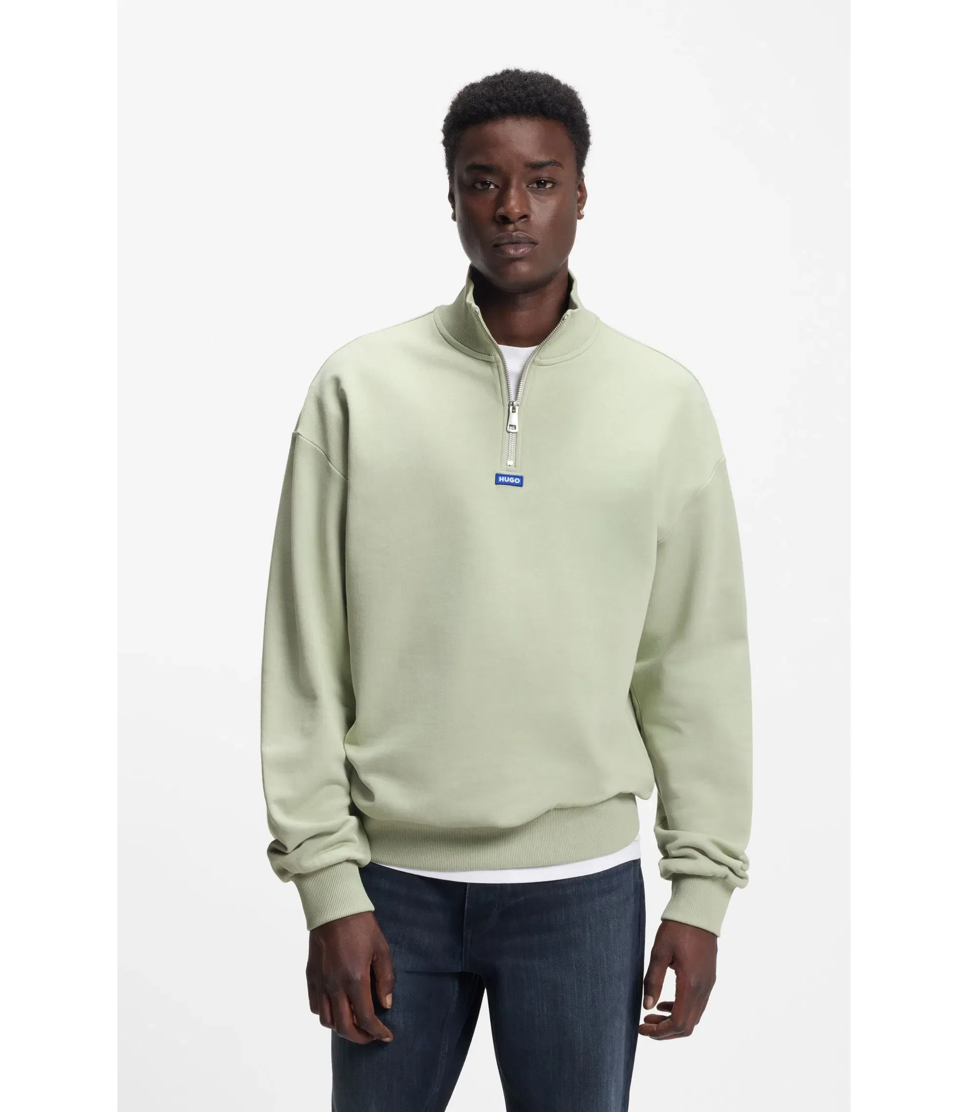 Hugo Logo Patch Sweatshirt In Cotton Terry Light Green