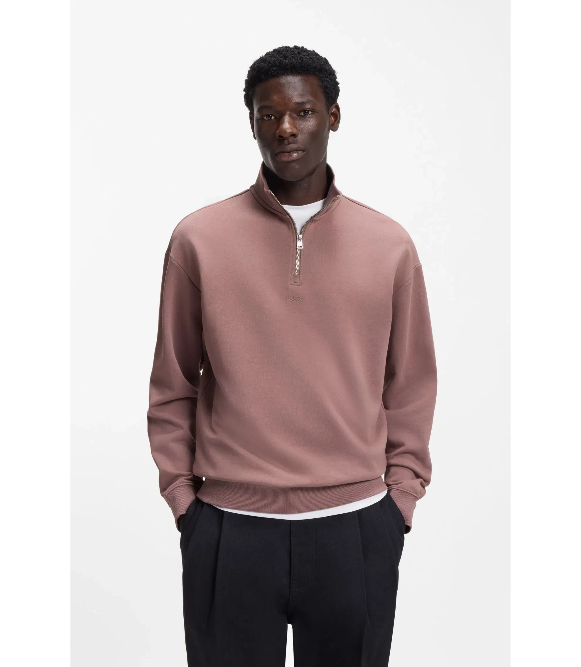 Hugo Logo Print Sweatshirt In Cotton Terry Light Brown