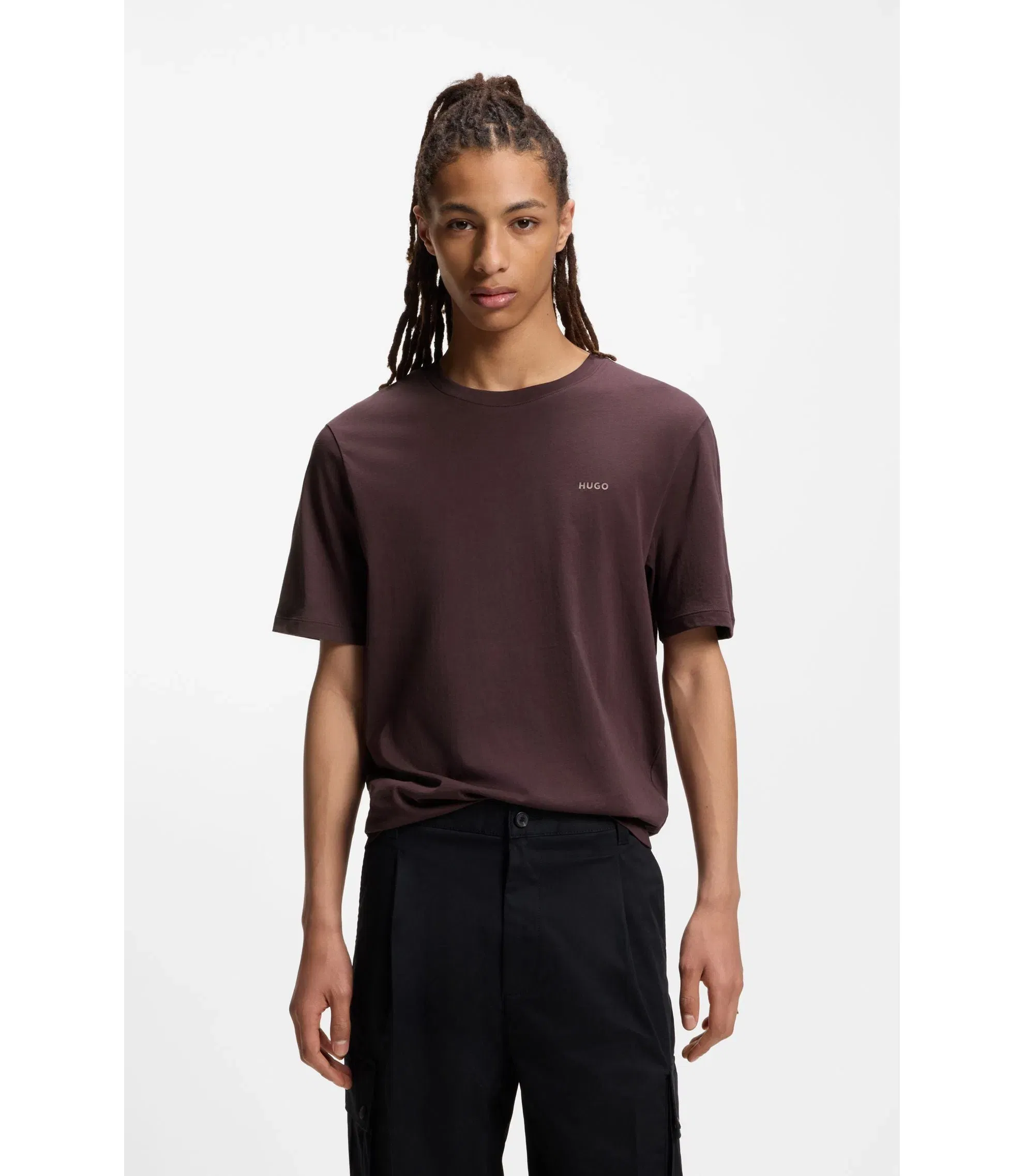 Hugo Logo Print T-Shirt In Cotton Jersey Light Brown